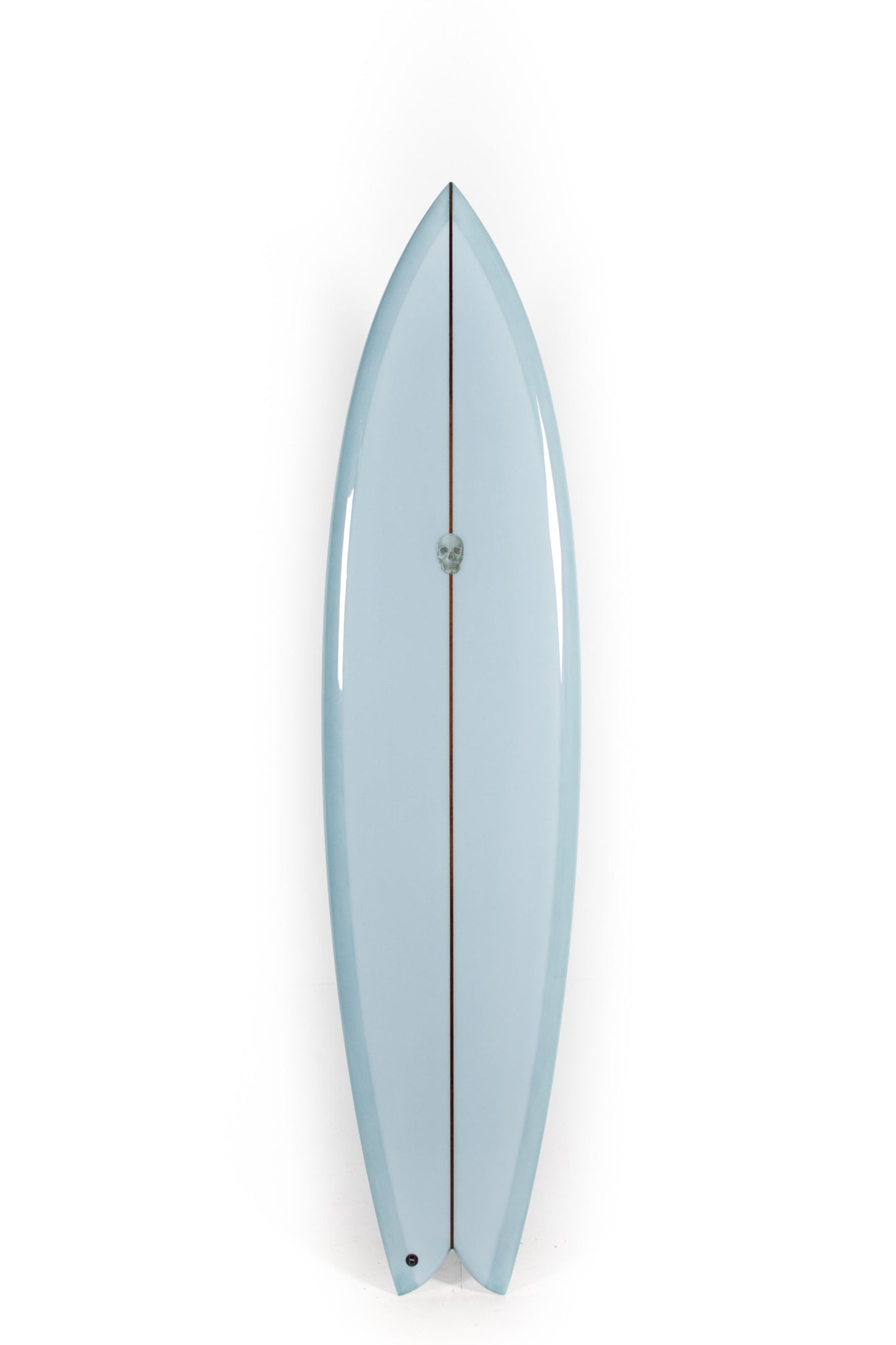 Light blue Christenson Nautilus surfboard on a white background by Pukas Surf Shop