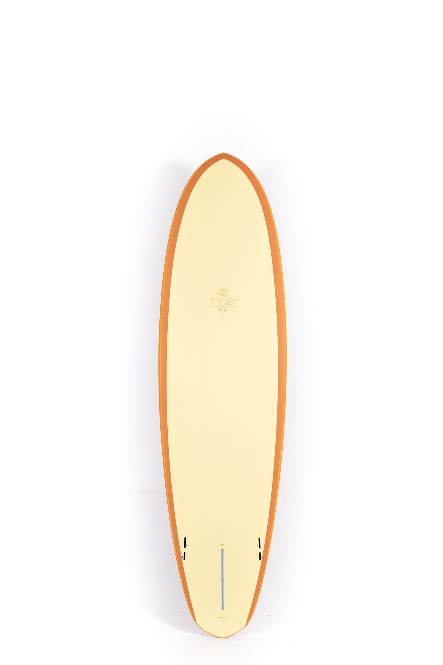 Orange Crime Bonzer surfboard with 'Crime' branding on a white background by Pukas Surf Shop - 2