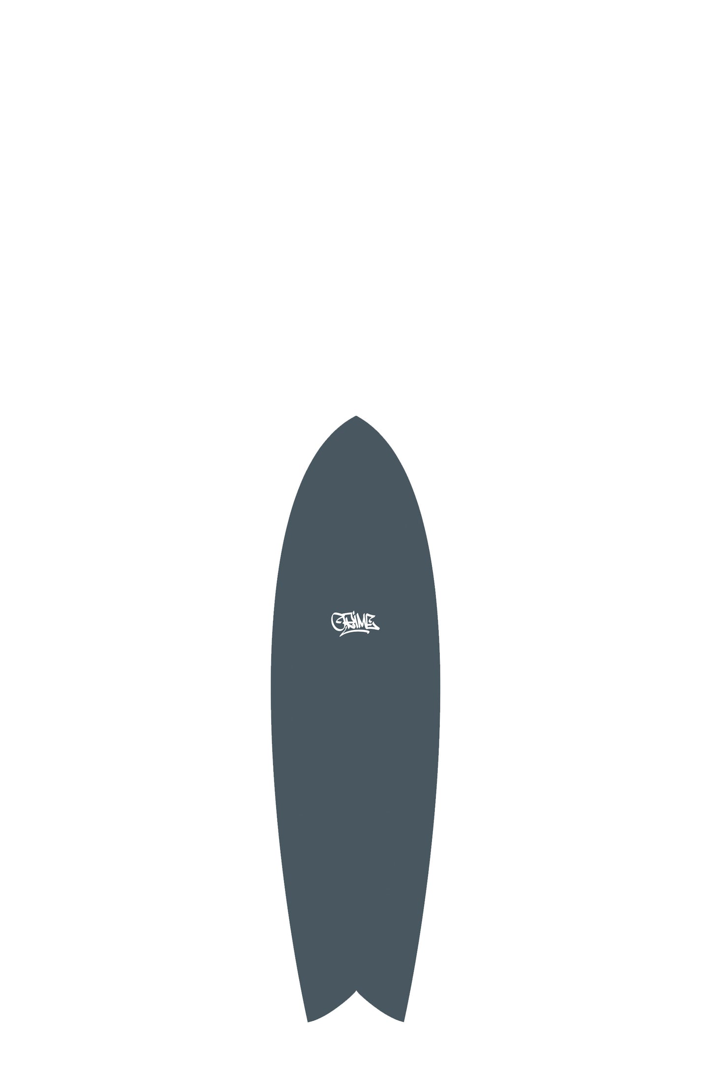 Grey Crime Surf Surfboard with a white logo on a white background by Pukas Surf Shop