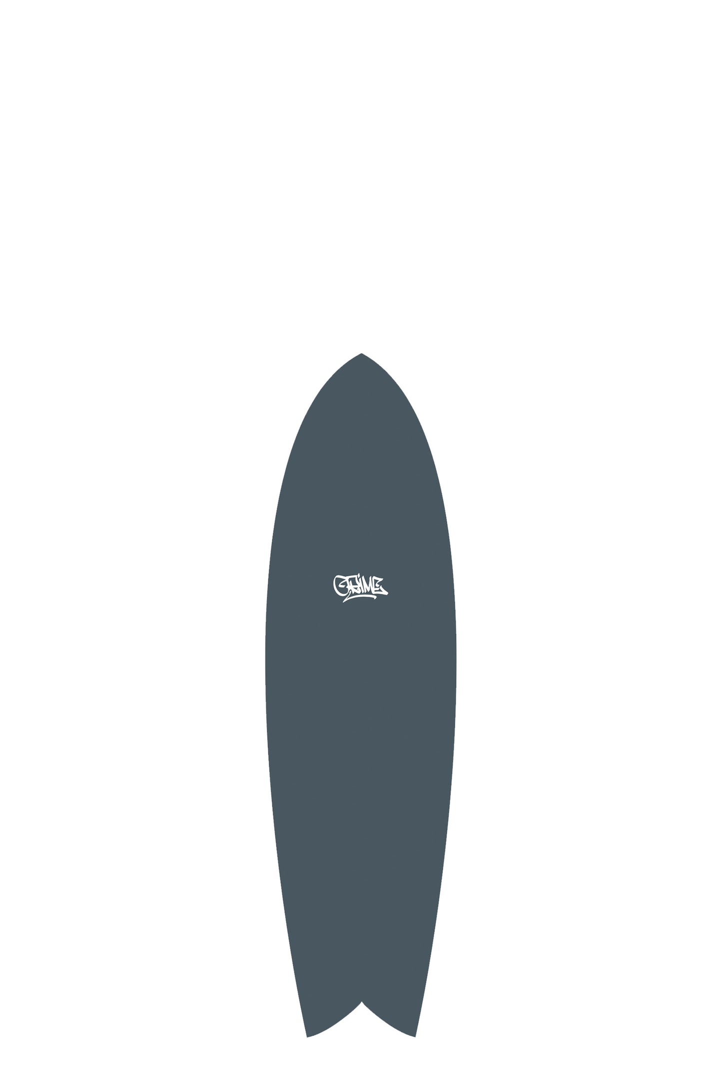 Grey Crime Surf Surfboard with a white logo on a white background by Pukas Surf Shop 