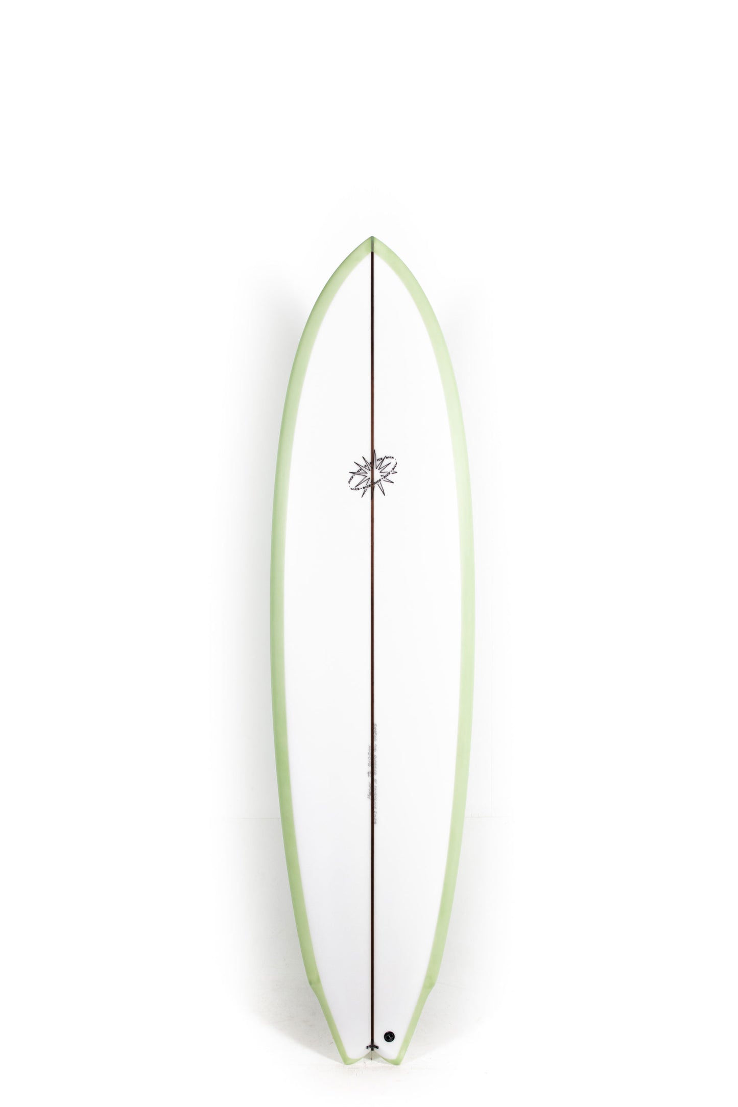 Green and white Dice Hotline surfboard Bullet Bill Biggie size 7'3" at Pukas Surf Shop