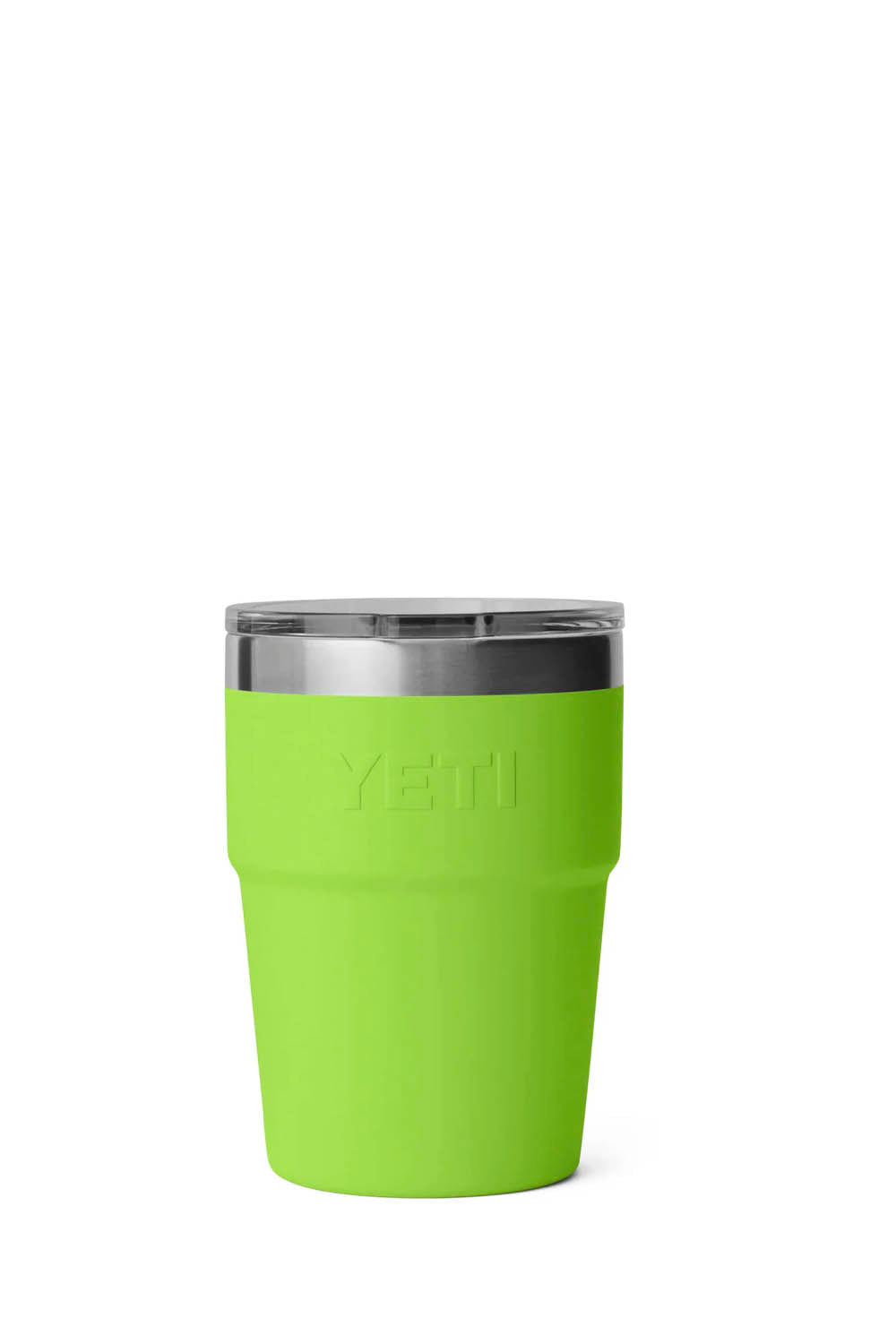 YETI Rambler 16 oz stackable cup in venom green on white background