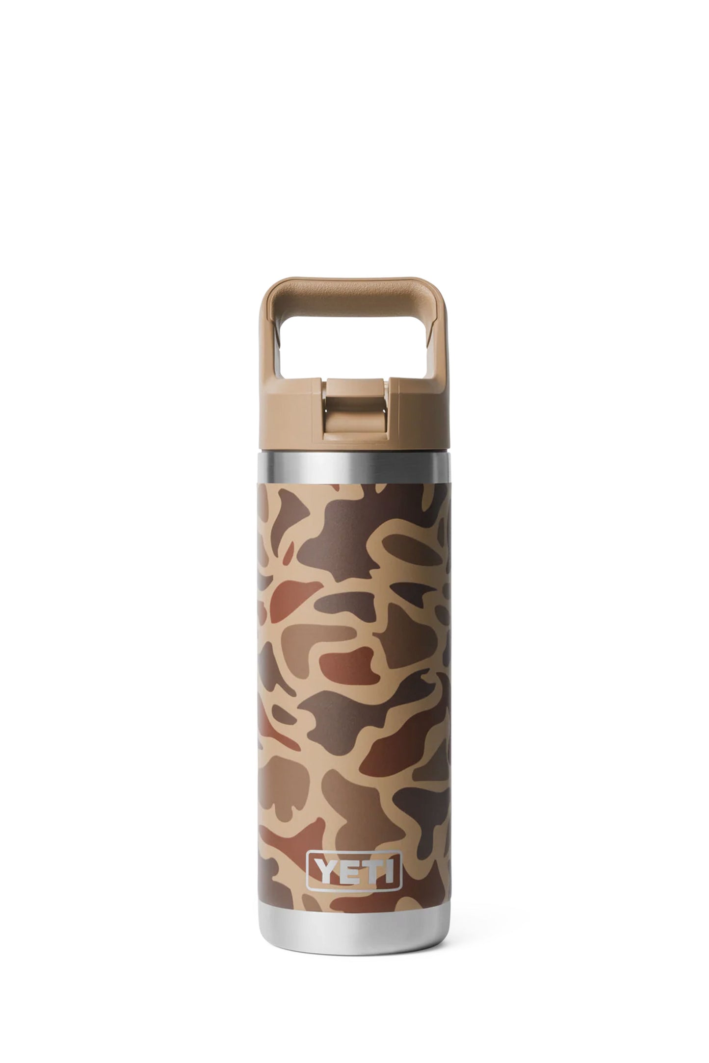 Camouflage-patterned YETI bottle with a brown handle Pukas Surf Shop