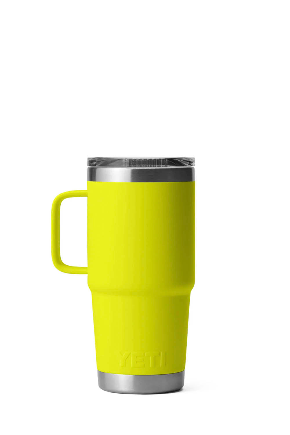 YETI Rambler 20 oz Travel Mug in Firefly Yellow with handle and Stronghold Lid