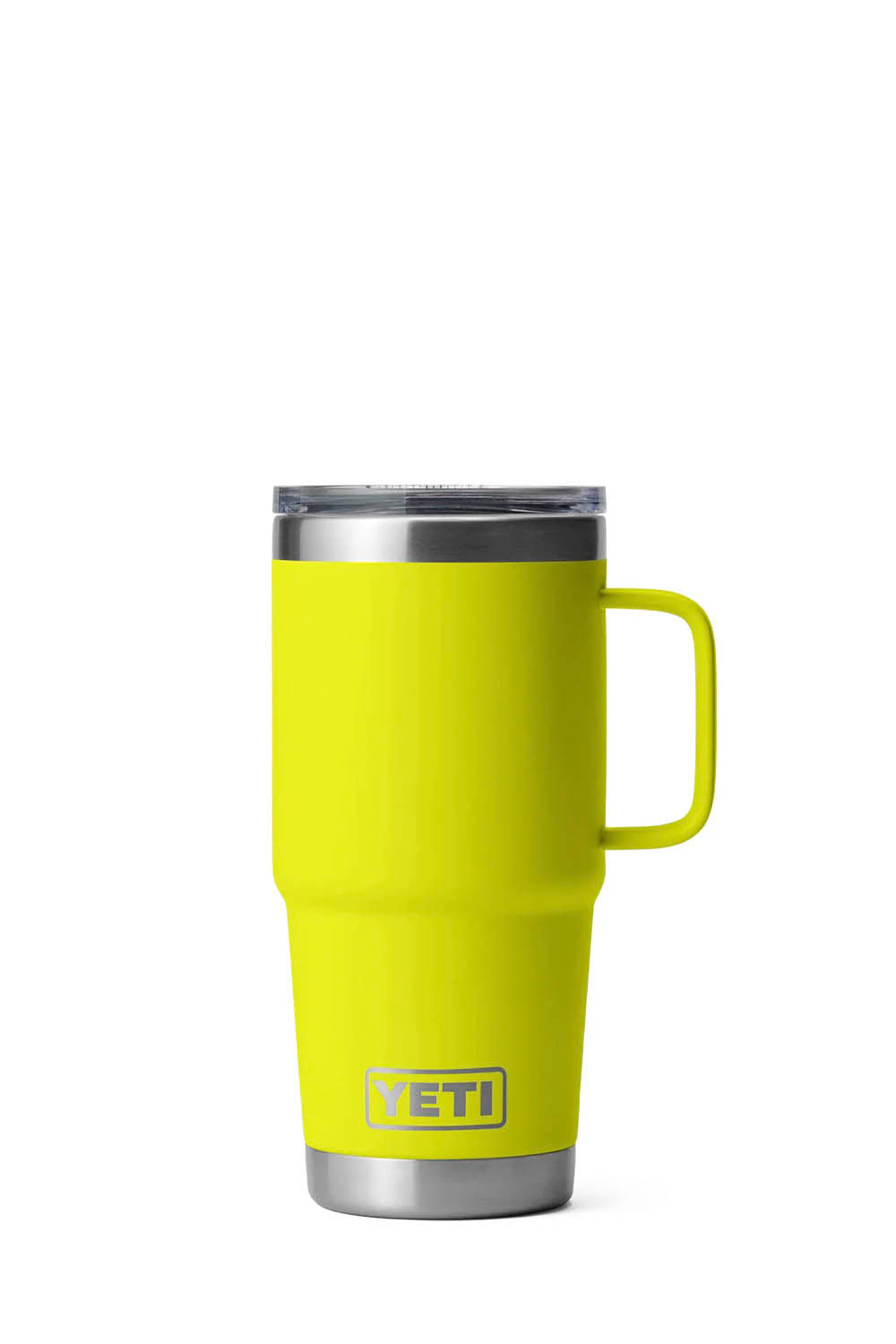 YETI Rambler 20 oz Travel Mug in Firefly Yellow with handle and Stronghold Lid