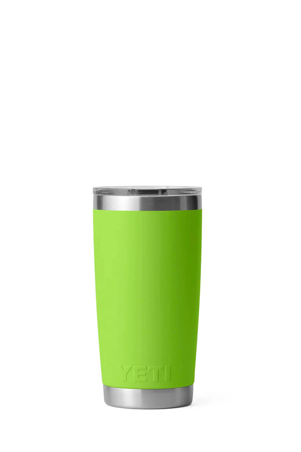 YETI Rambler 20 oz tumbler in venom green on white background