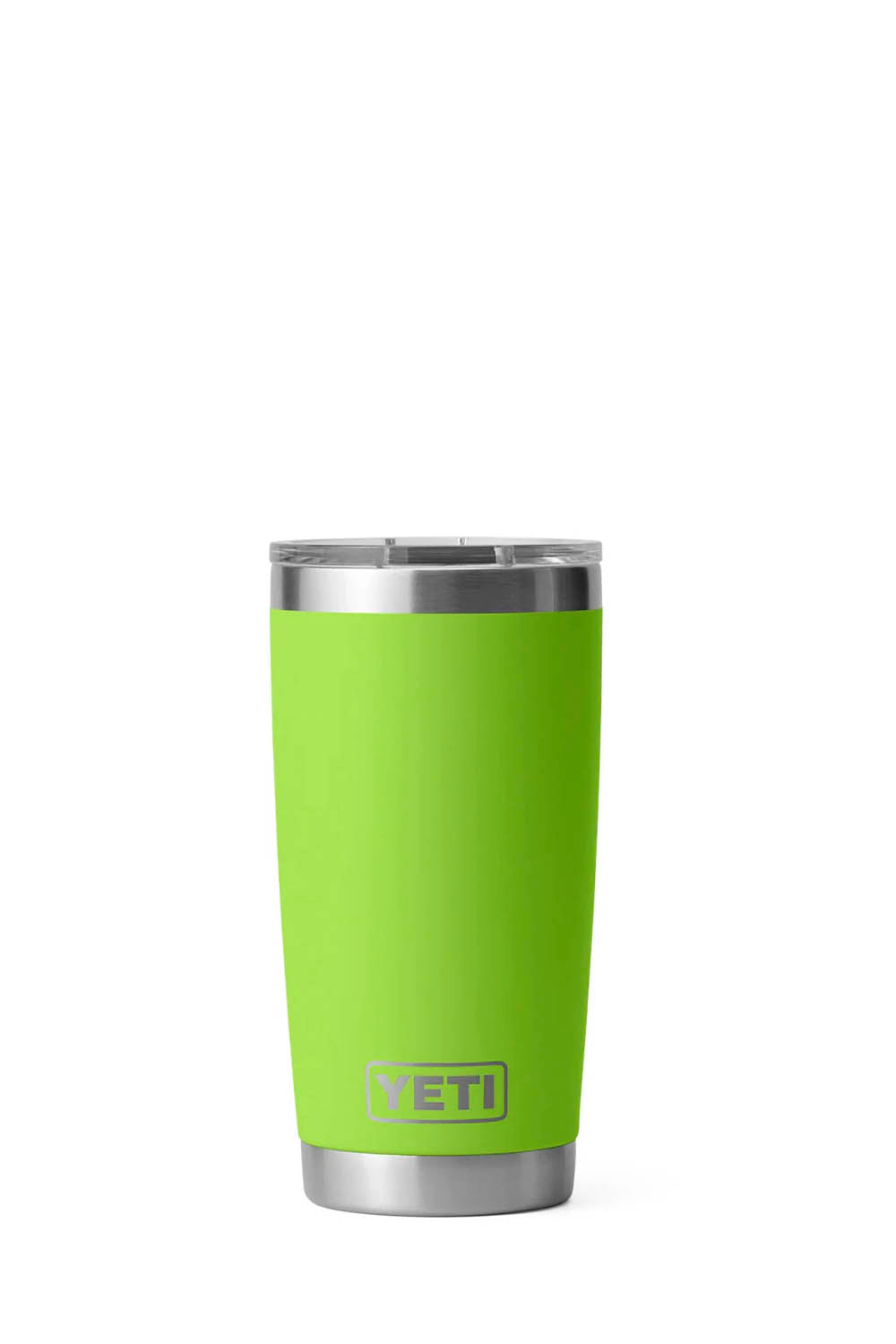 YETI Rambler 20 oz tumbler in venom green on white background
