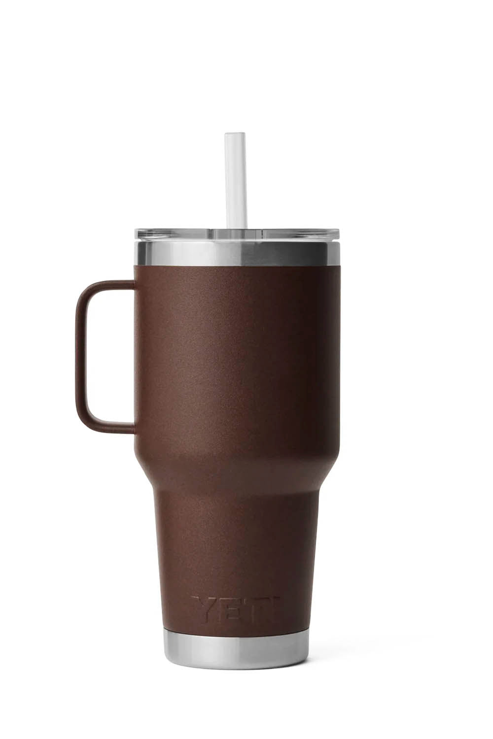 YETI Rambler 35 oz Straw Mug in Wetlands Brown with handle, lid and reusable straw