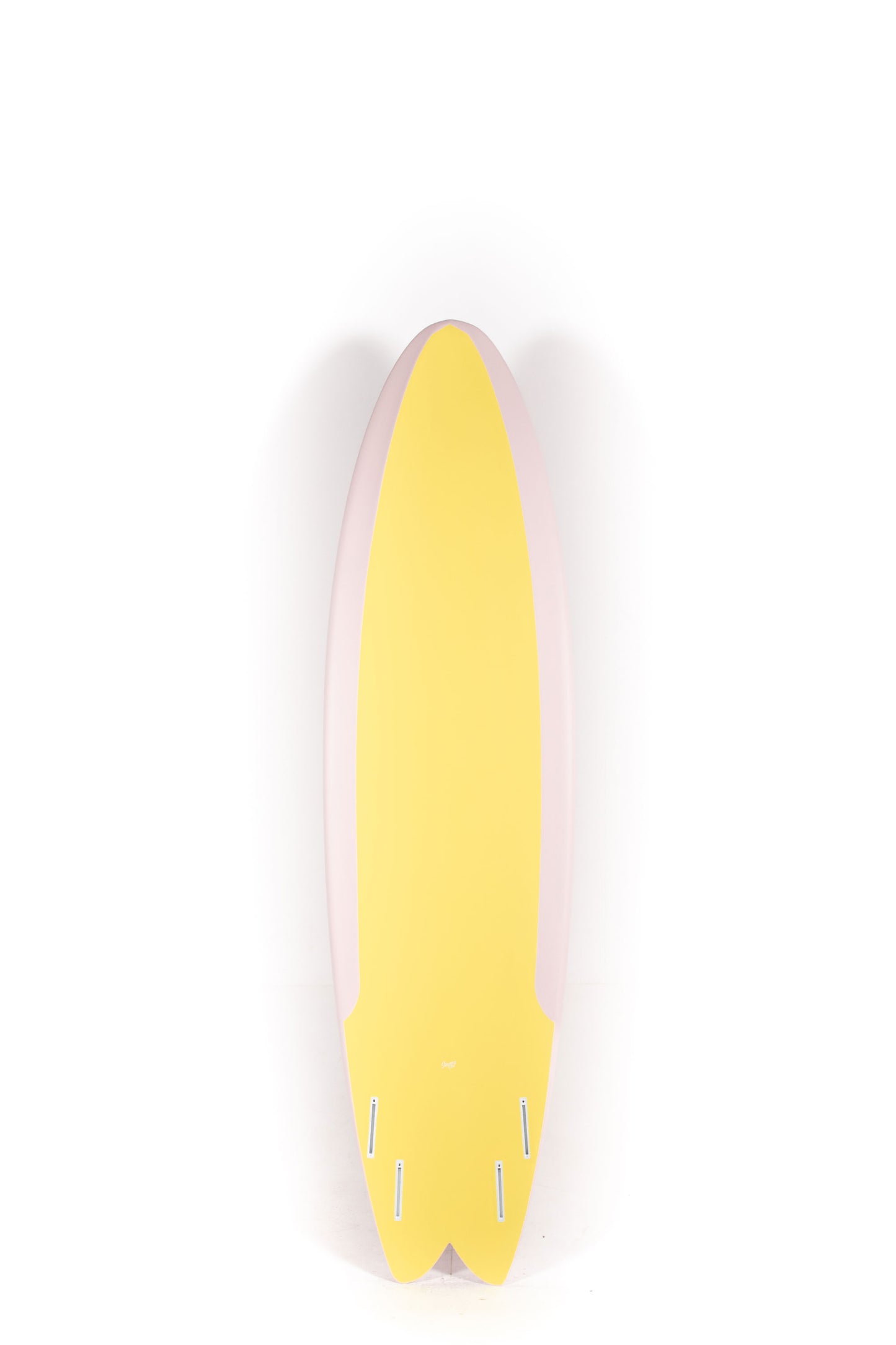 Pink and yellow ellis ericson Surfboard ong Kite size 7'0" on a white background by Pukas Surf Shop - 2