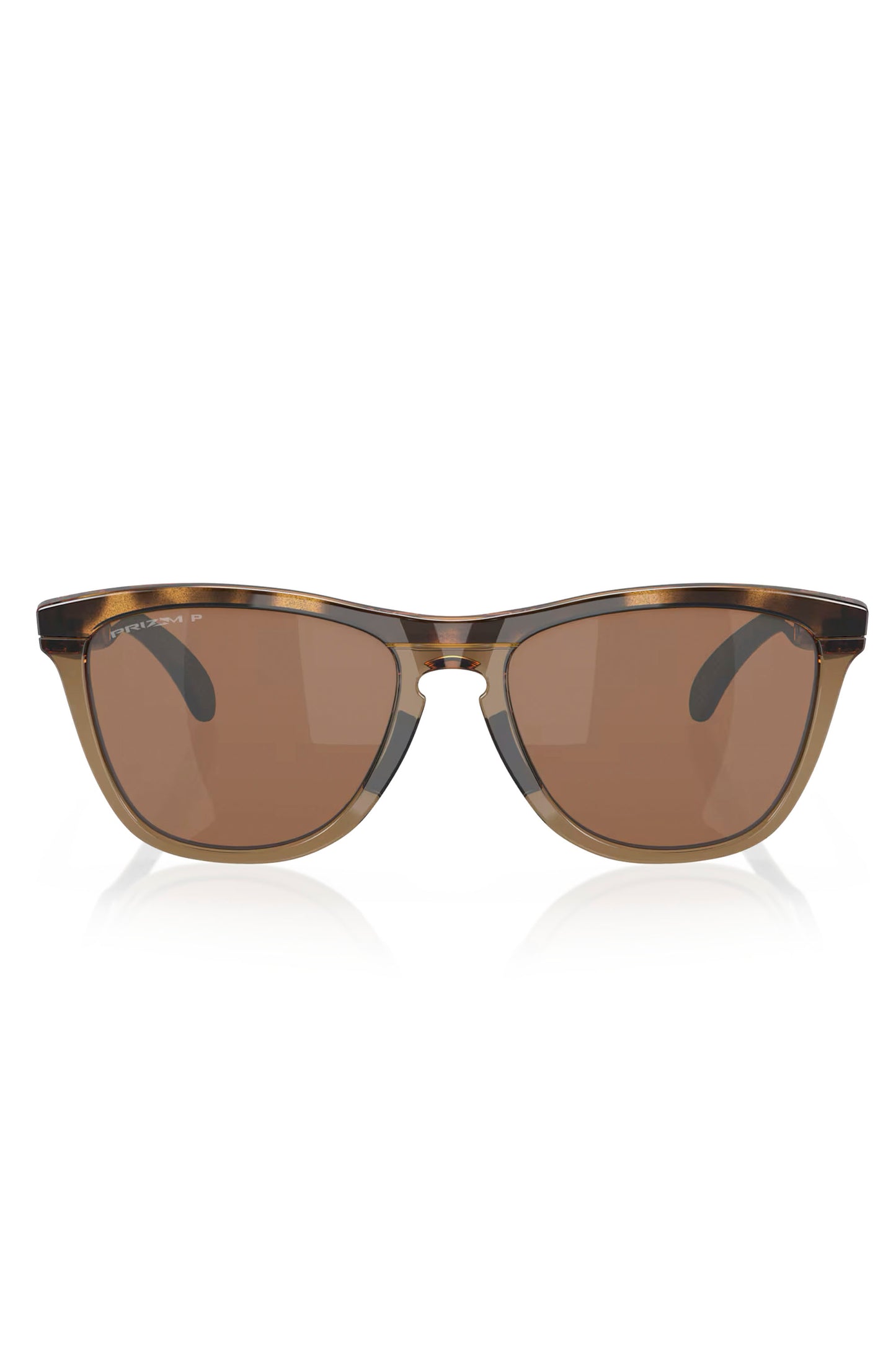 Sunglasses with tortoiseshell frame and brown lenses on a white background
