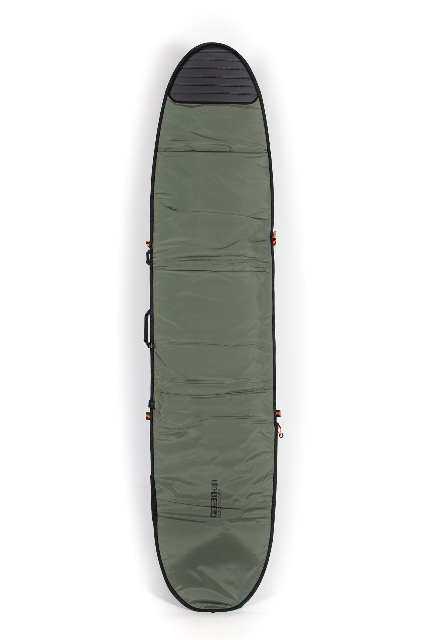 Green surfboard bag on a white background