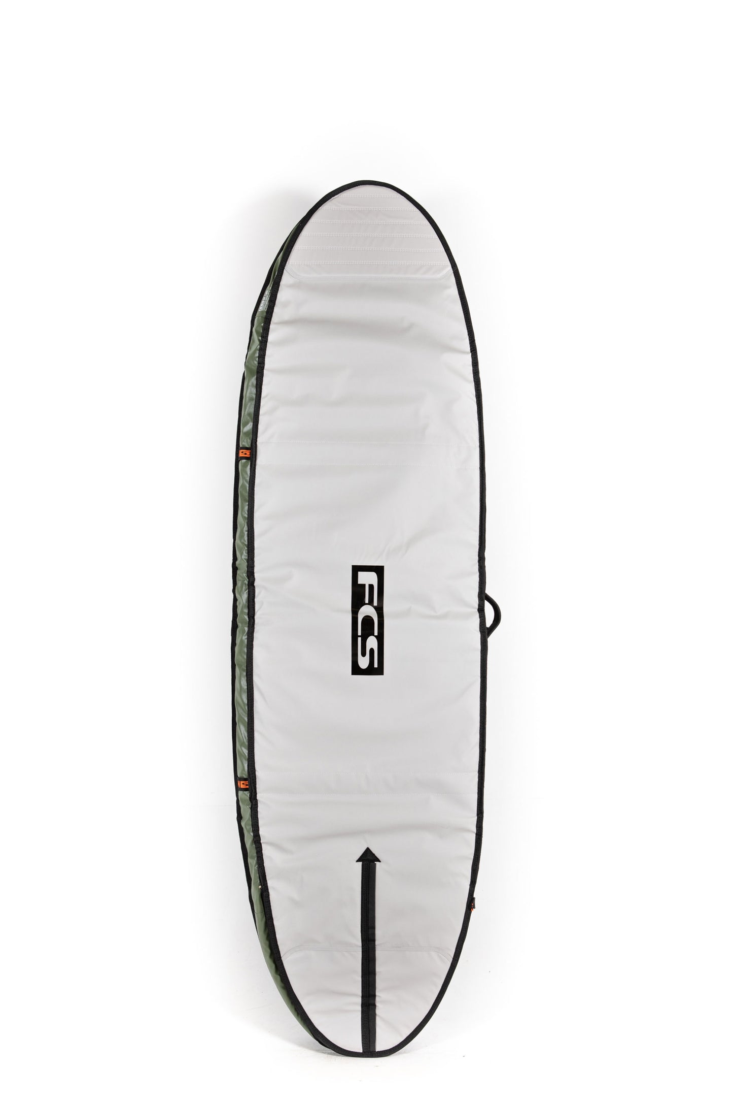 Surfboard cover with FCS logo on a white background