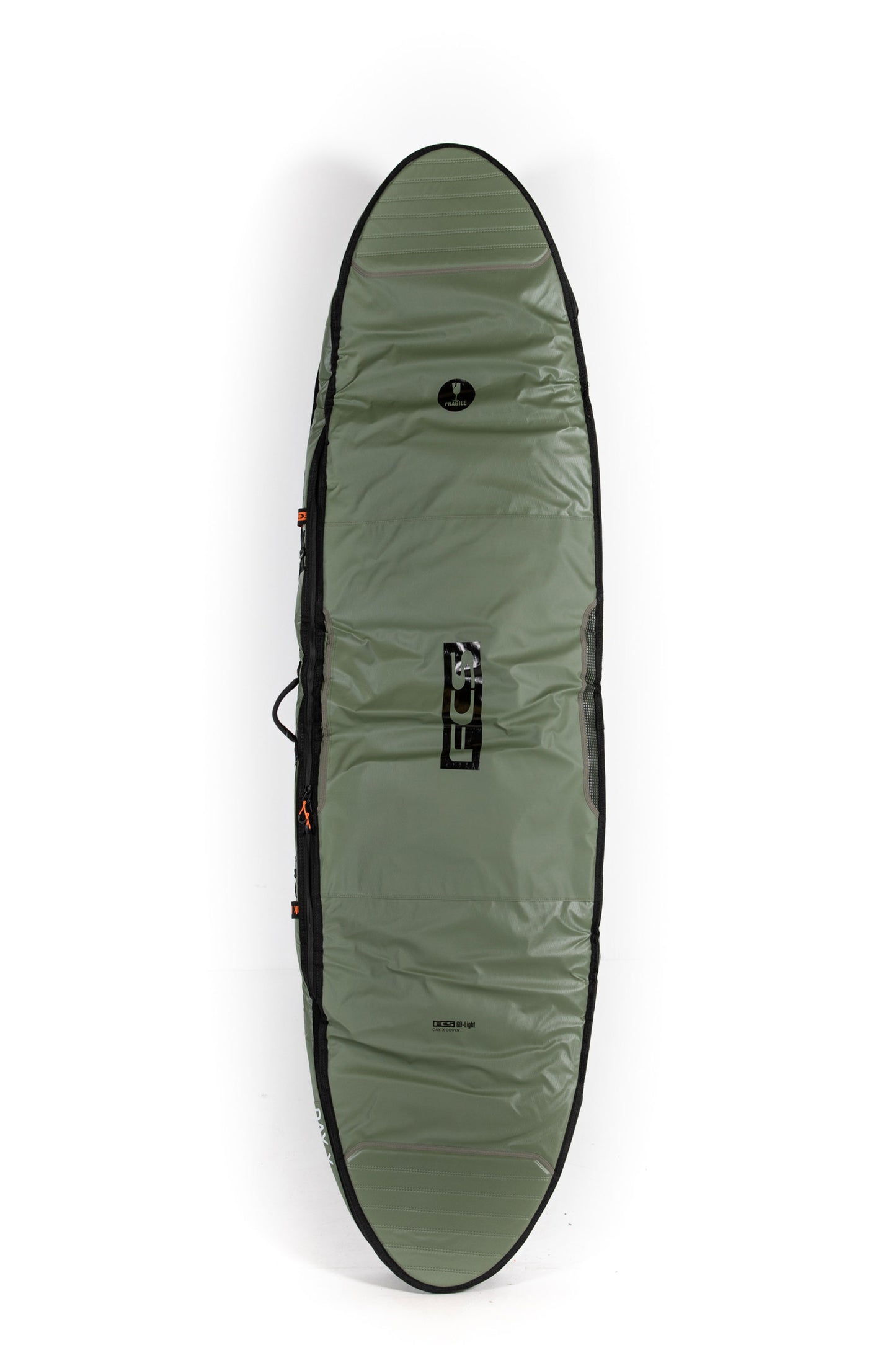 Green surfboard bag on a white background