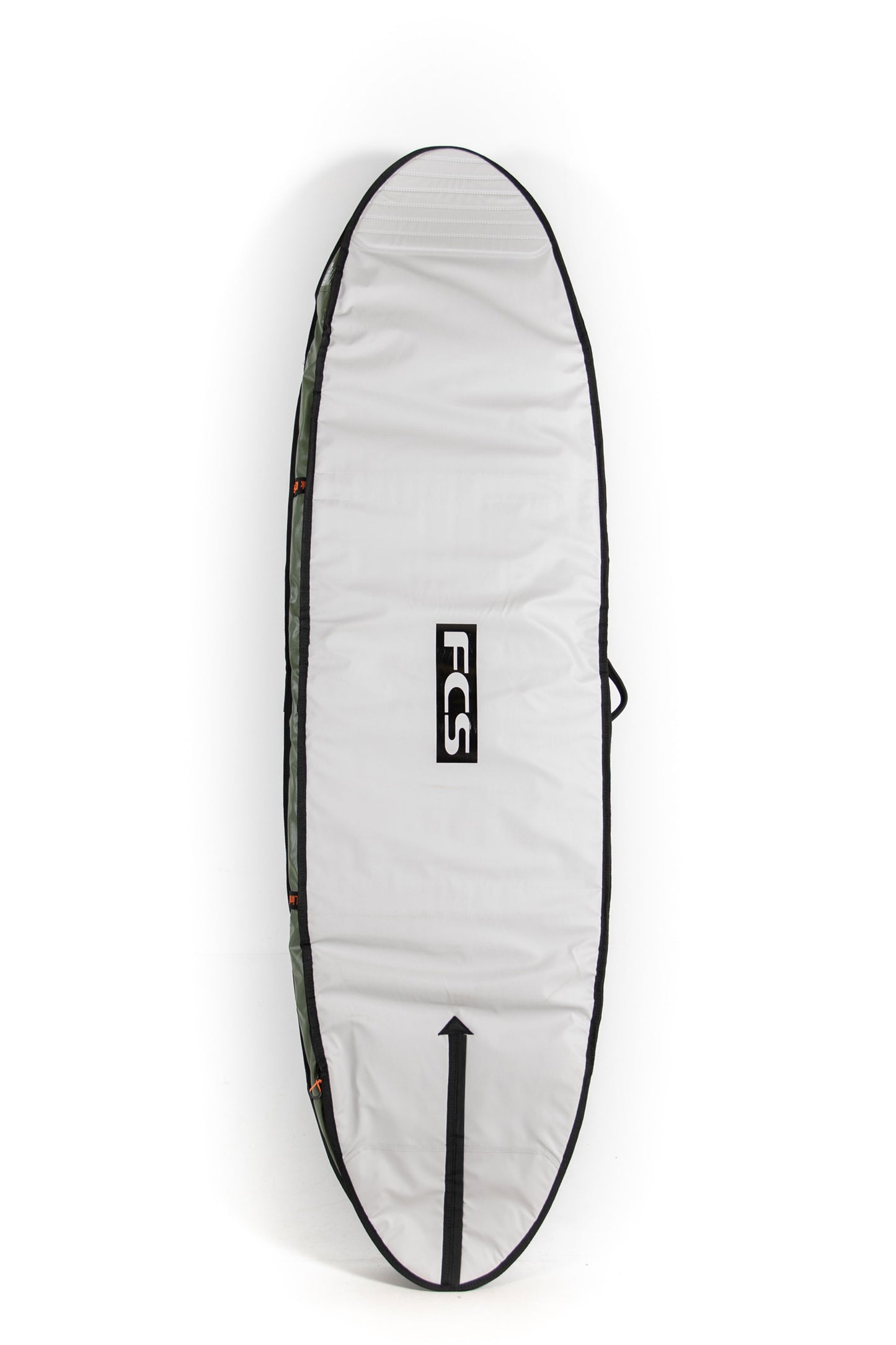 Surfboard bag with FCS logo on a white background