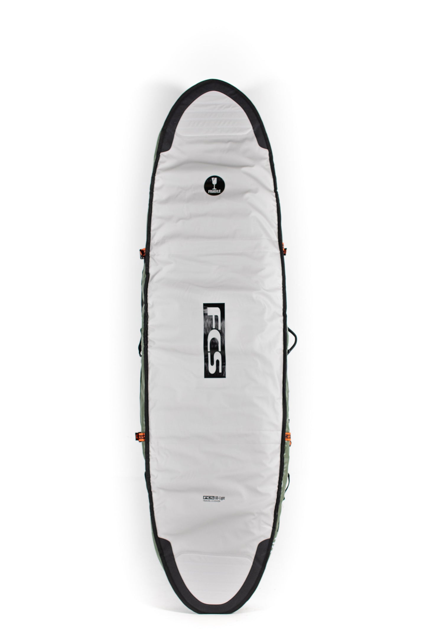 Surfboard bag with FCS logo on a white background