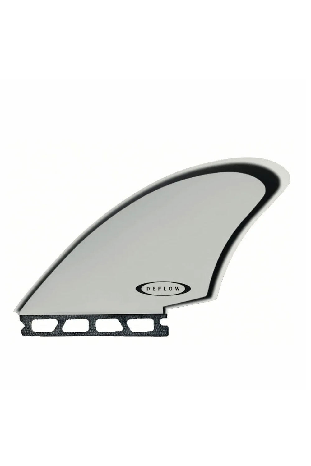 Surfboard fin with Deflow branding on a white background