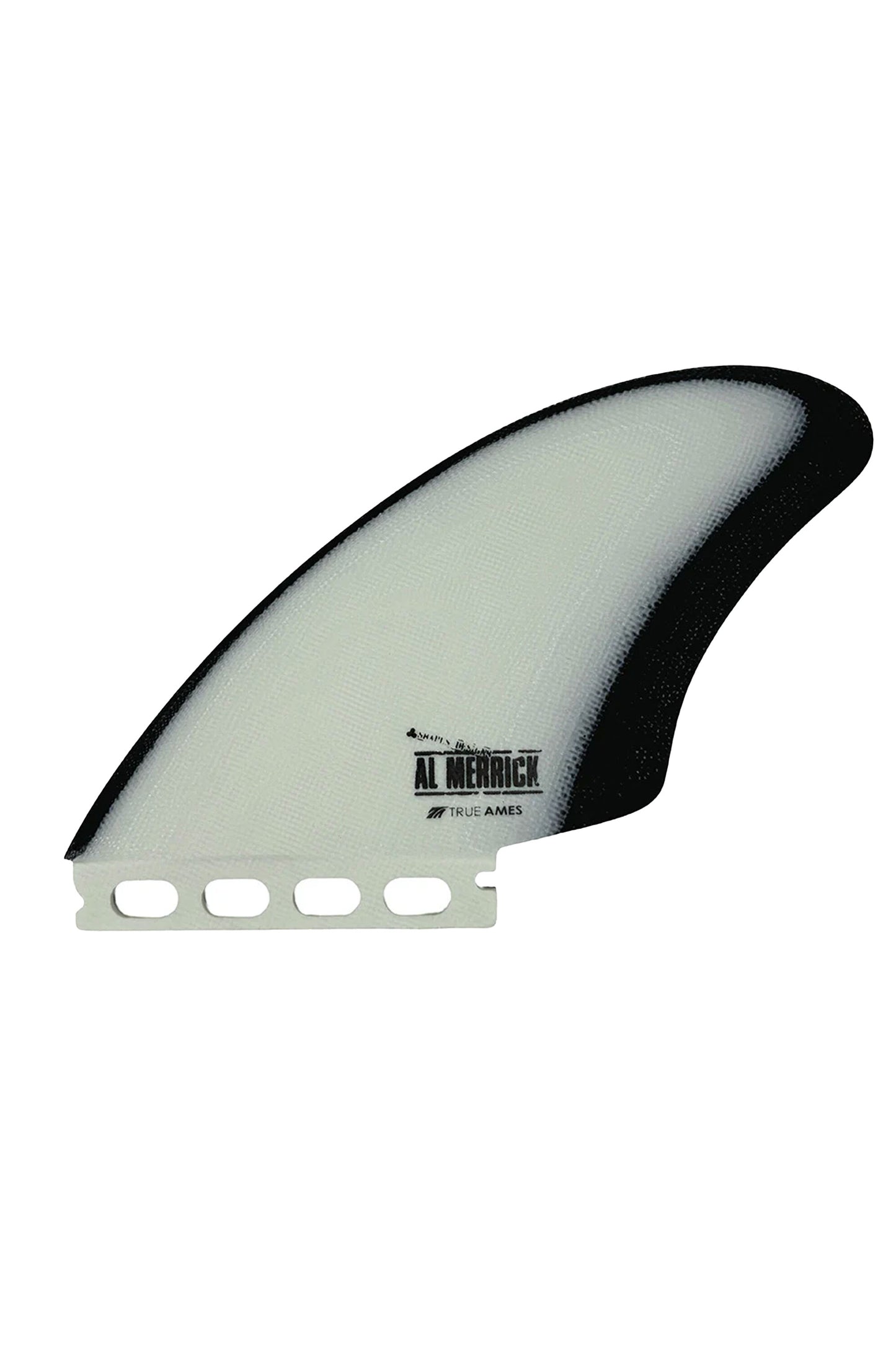 True Ames Channel Islands Keel white+black twin fins - front view
