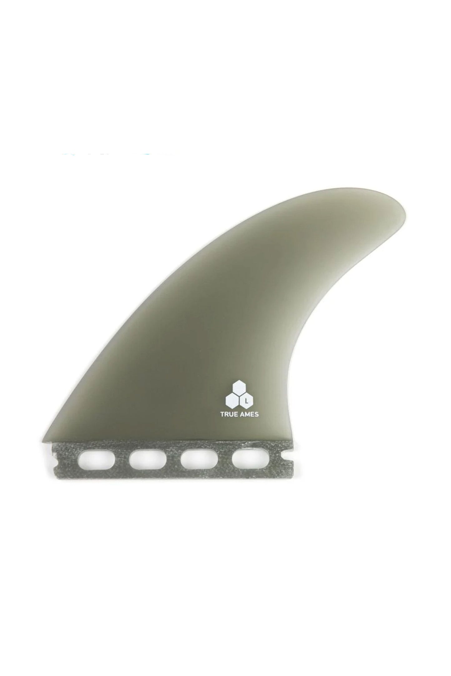True Ames Channel Islands tri fins L size in smoke finish - Performance thruster set with balanced flex for surfboards