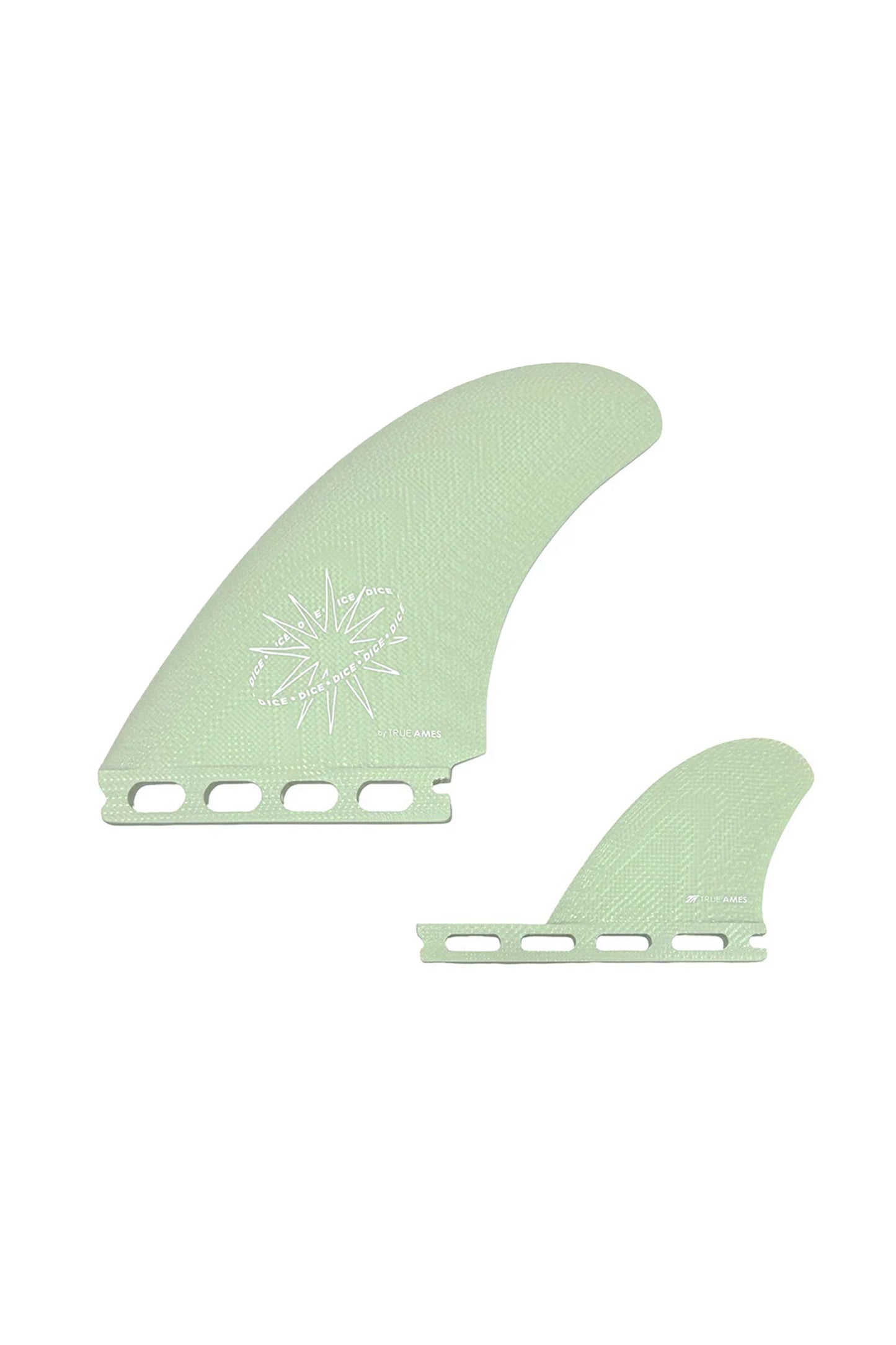 True Ames Dice Twin + trailer 2+1 fins in pistachio color - front view