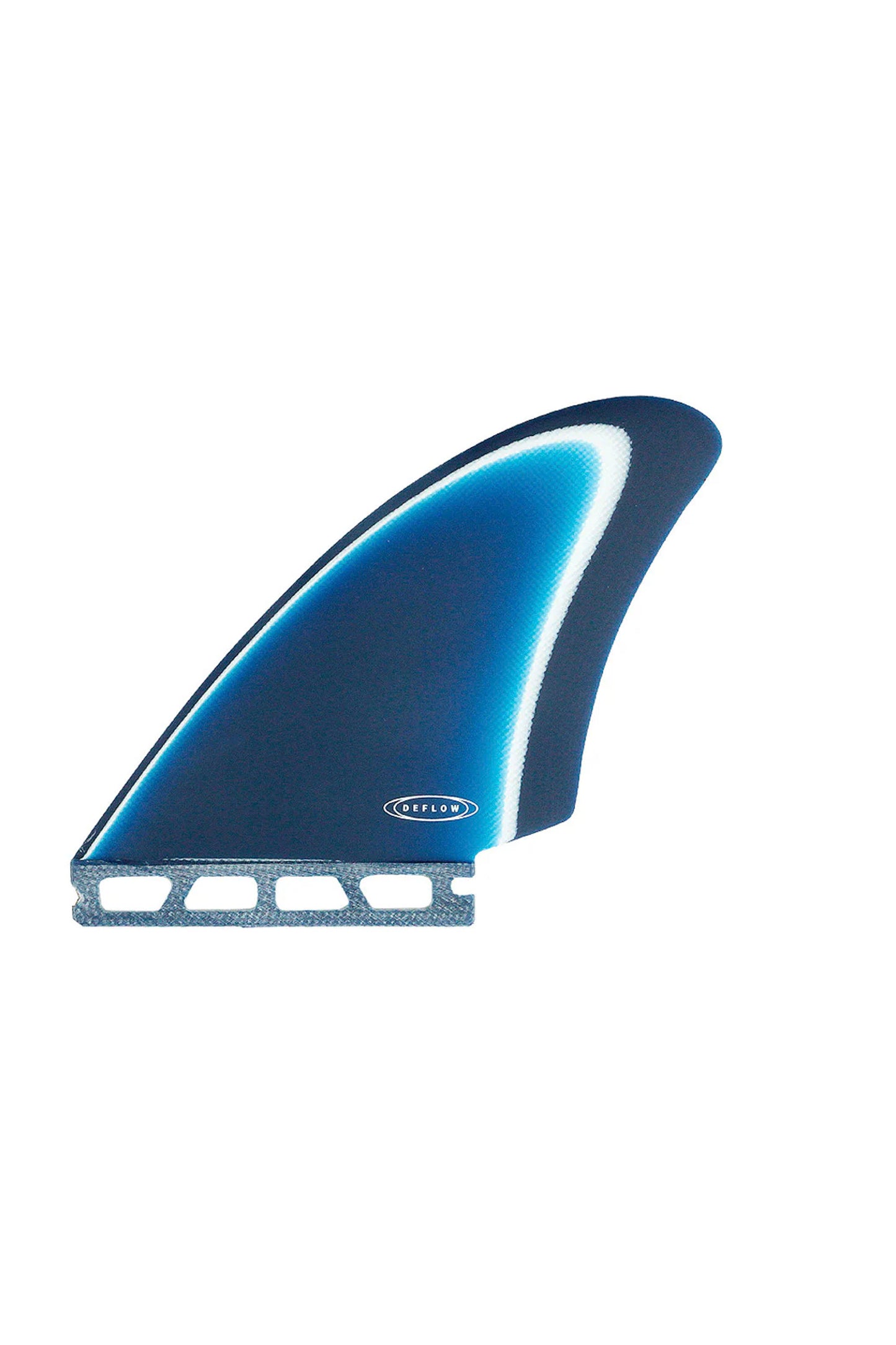 DEFLOW MID twin fins in blue fiberglass construction - front view