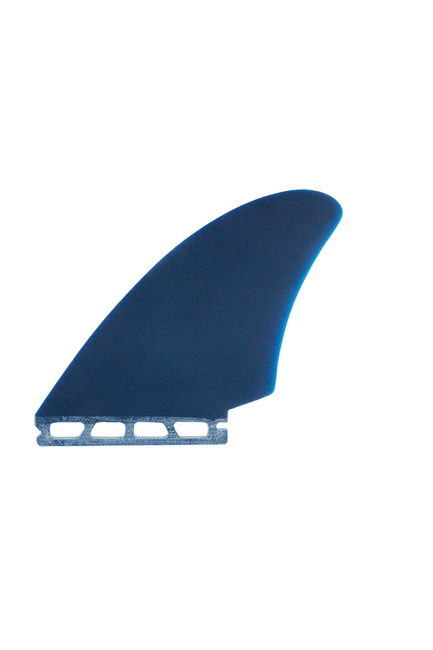 DEFLOW MID twin fins in blue fiberglass construction - back view