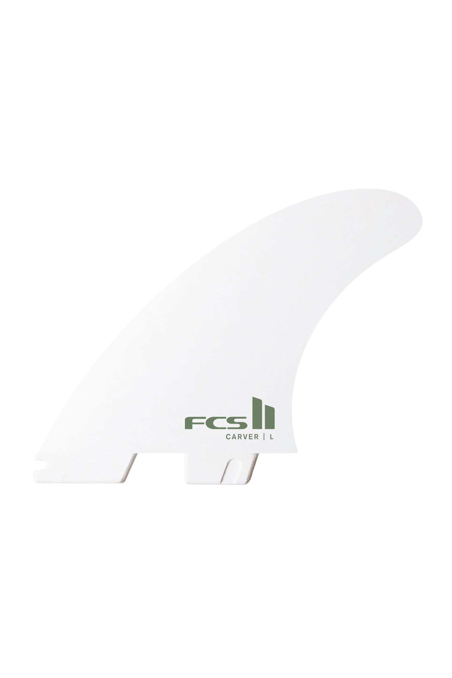 FCS II Carver tri fins in PC in white color - front view