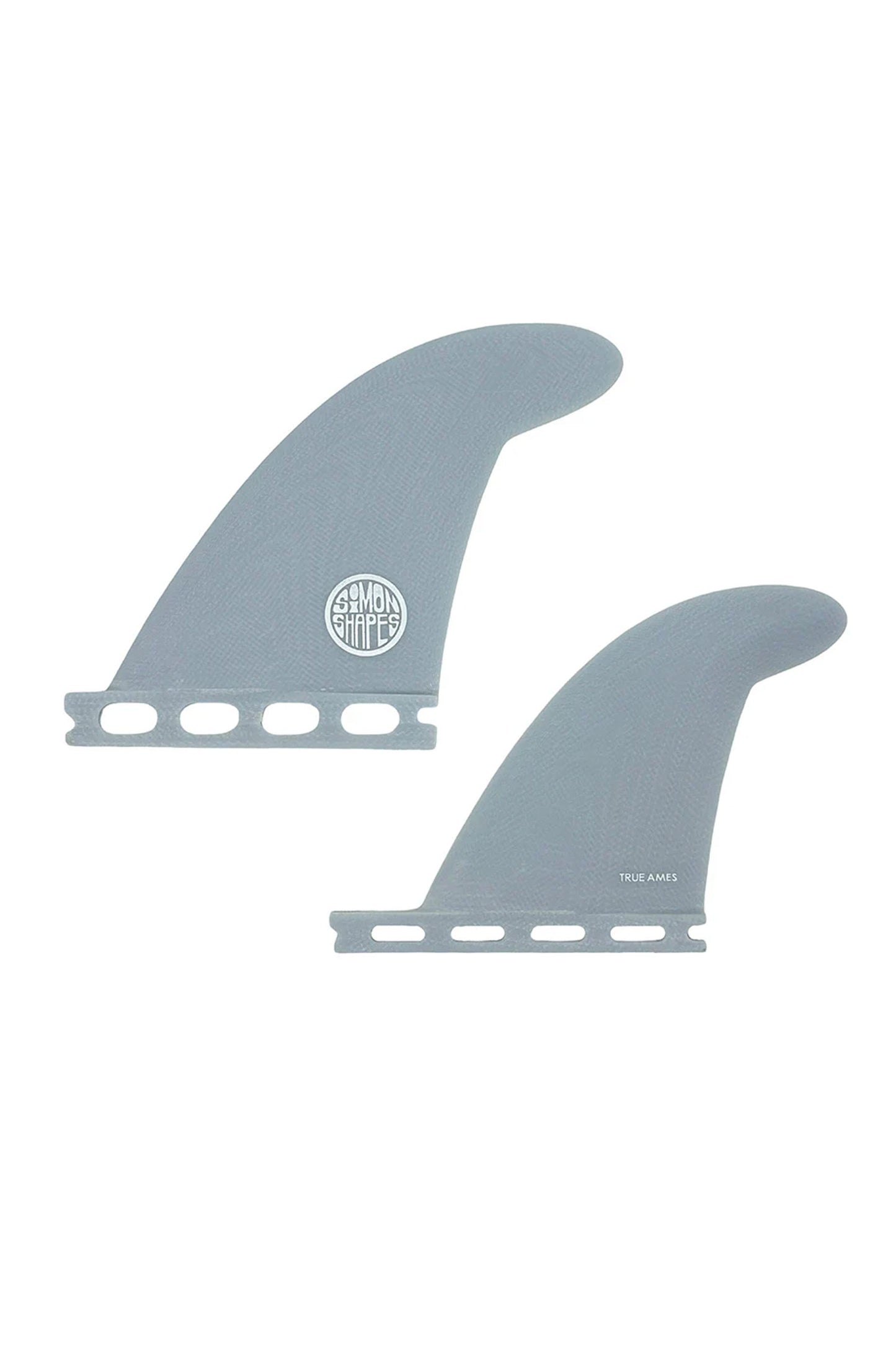 True Ames John Simon Quad Type II fins in light blue - 4-fin set with mini hatchet tips for tight turns and maximum drive