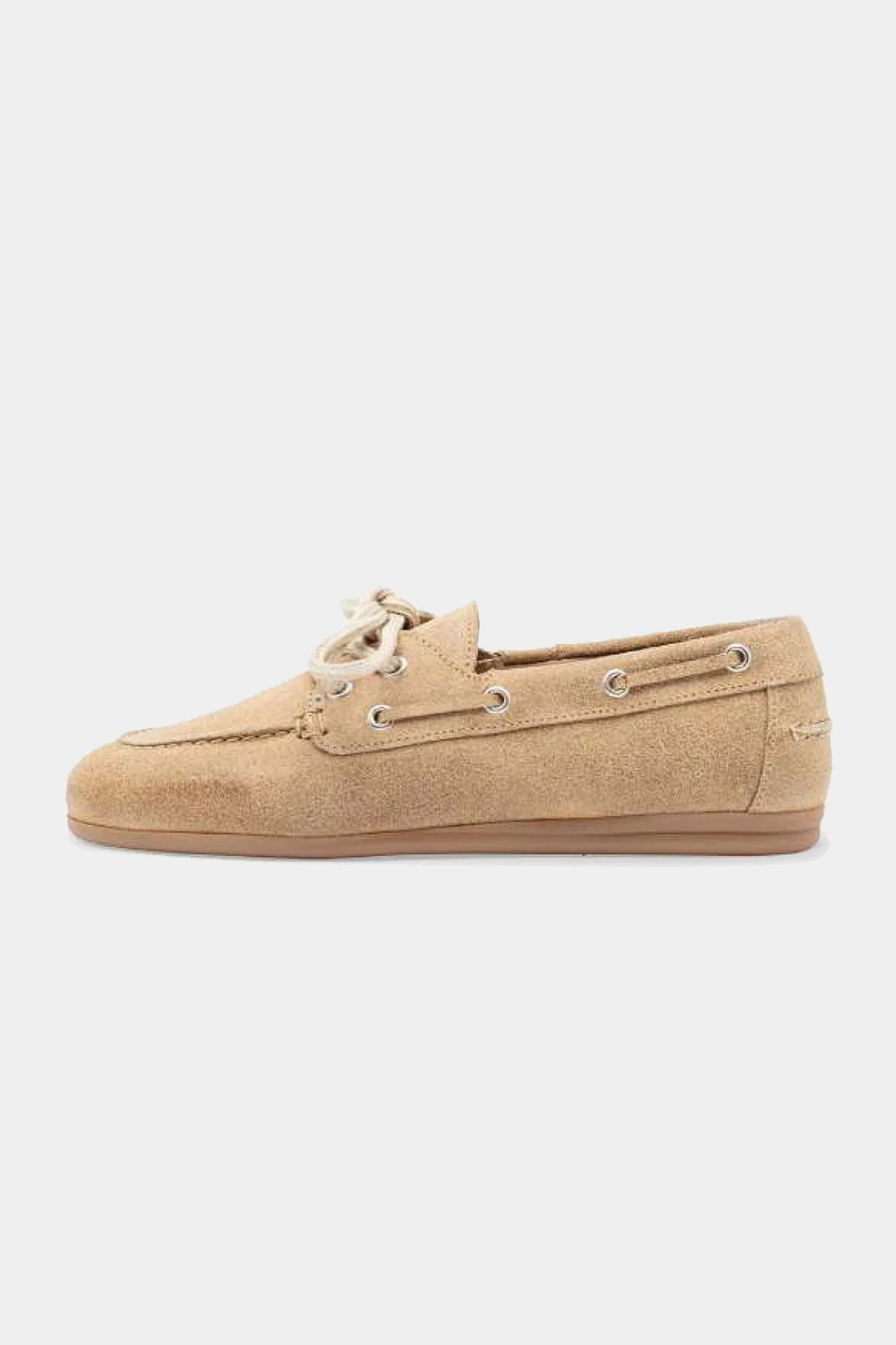 Garment Project Daisy Boat Shoe Earth suede women's ballerina boat shoe full lateral view