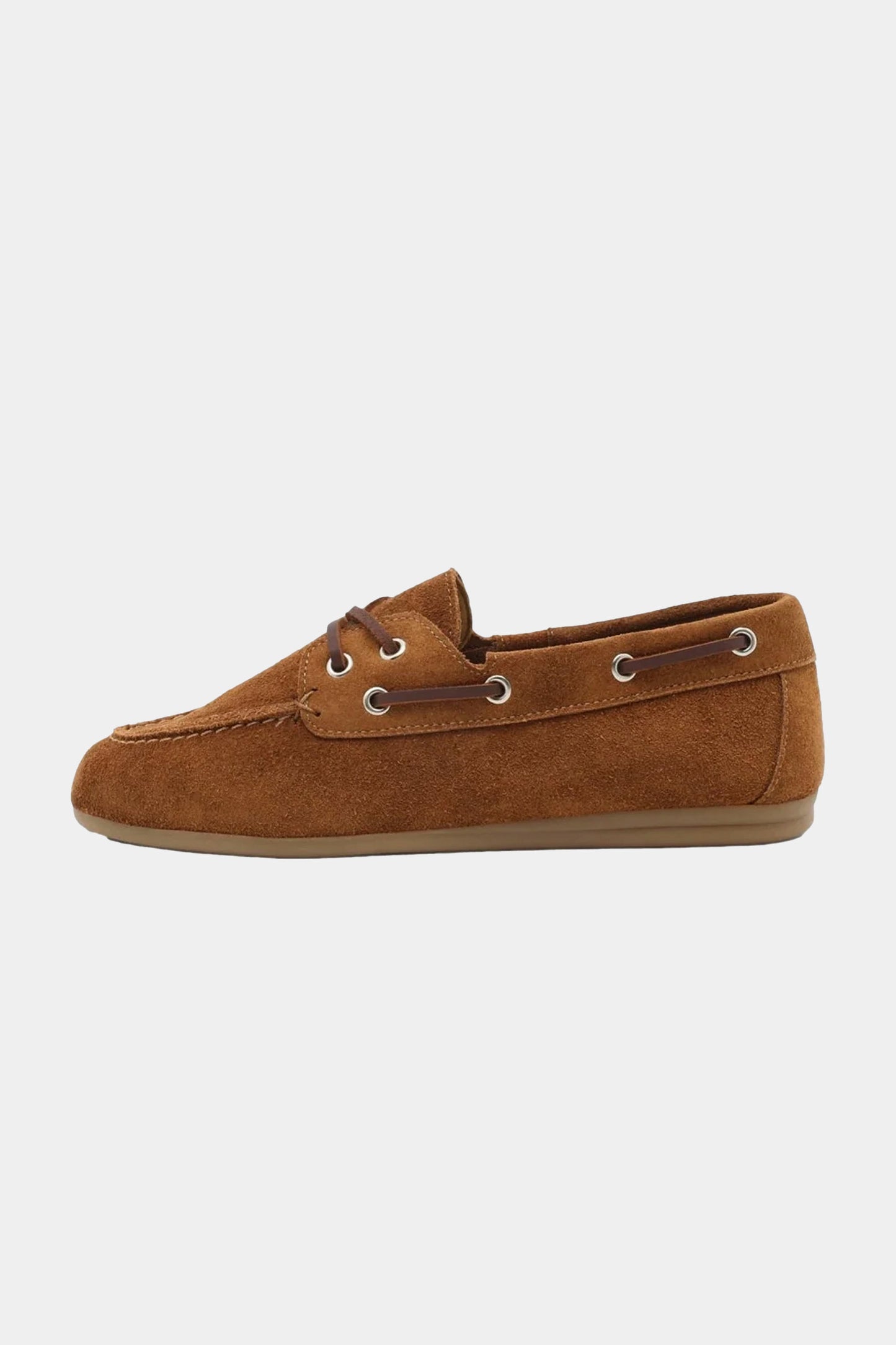 Garment Project Daisy Boat Shoe Cognac suede women's ballerina boat shoe full lateral view