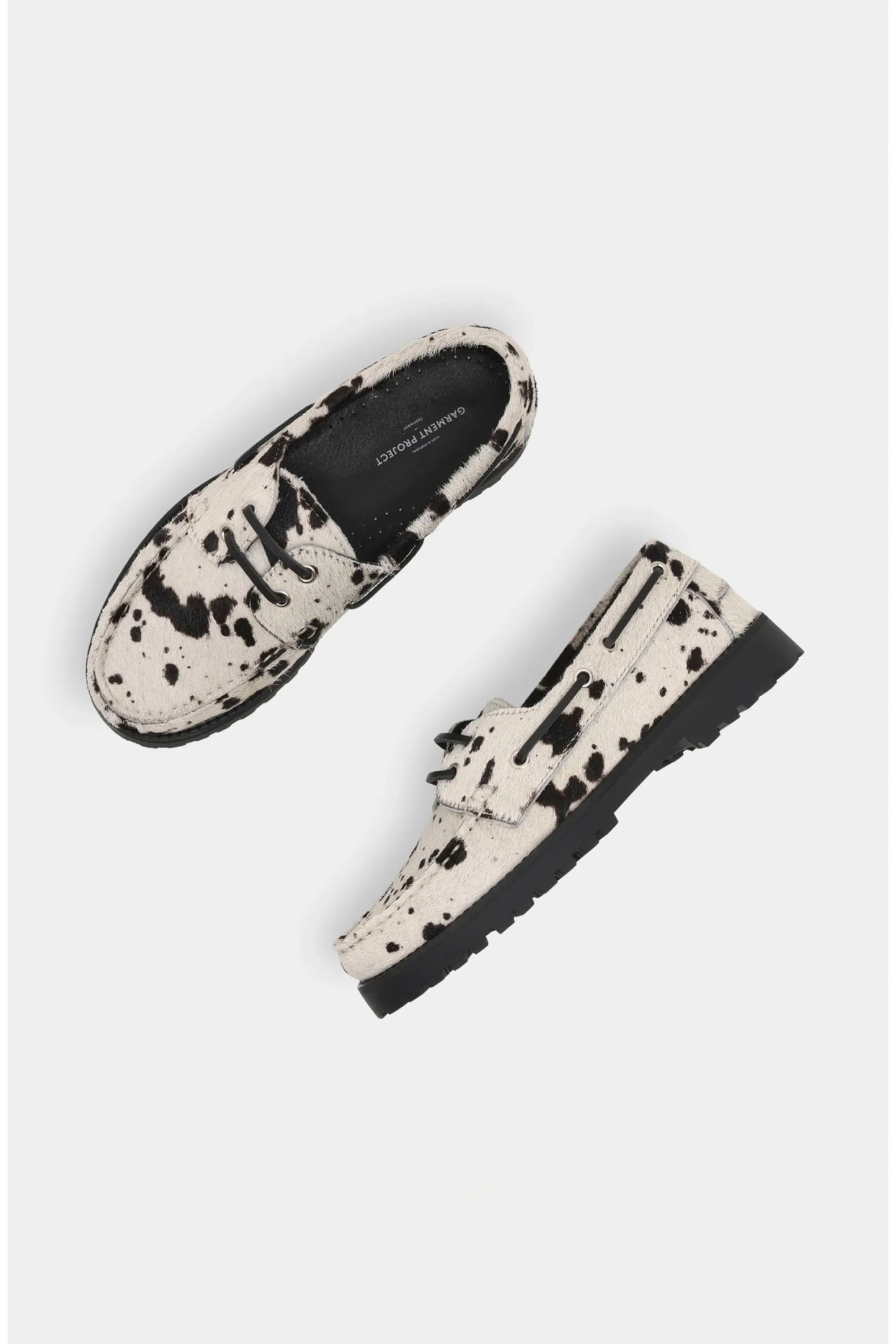 GARMENT PROJECT Ollie Boat Shoe in hairy cow leather for women - top view