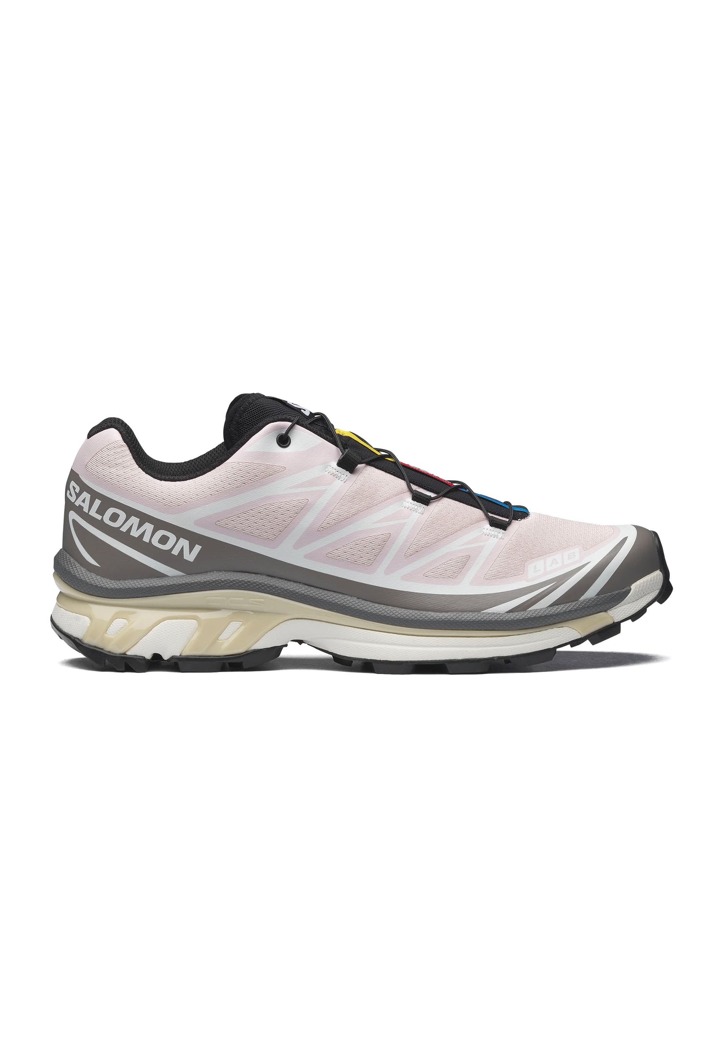 Salomon XT-6 Women's Sneaker in Cloudburst Icy Pink Tapioca — front three-quarter view
