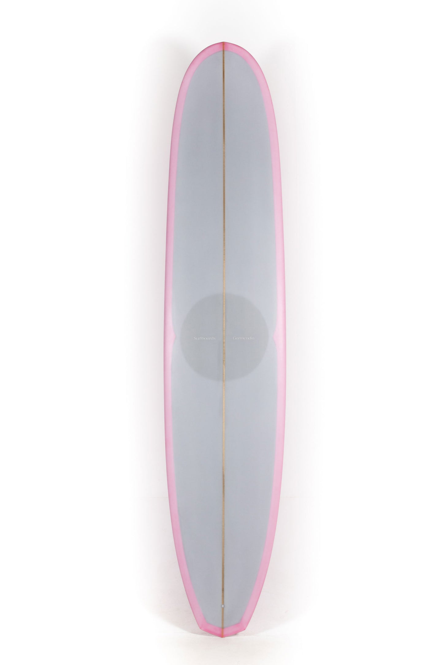 Grey and pink Longboard Surfboard Butterfly size 9'2" on a white background at Pukas Surf Shop