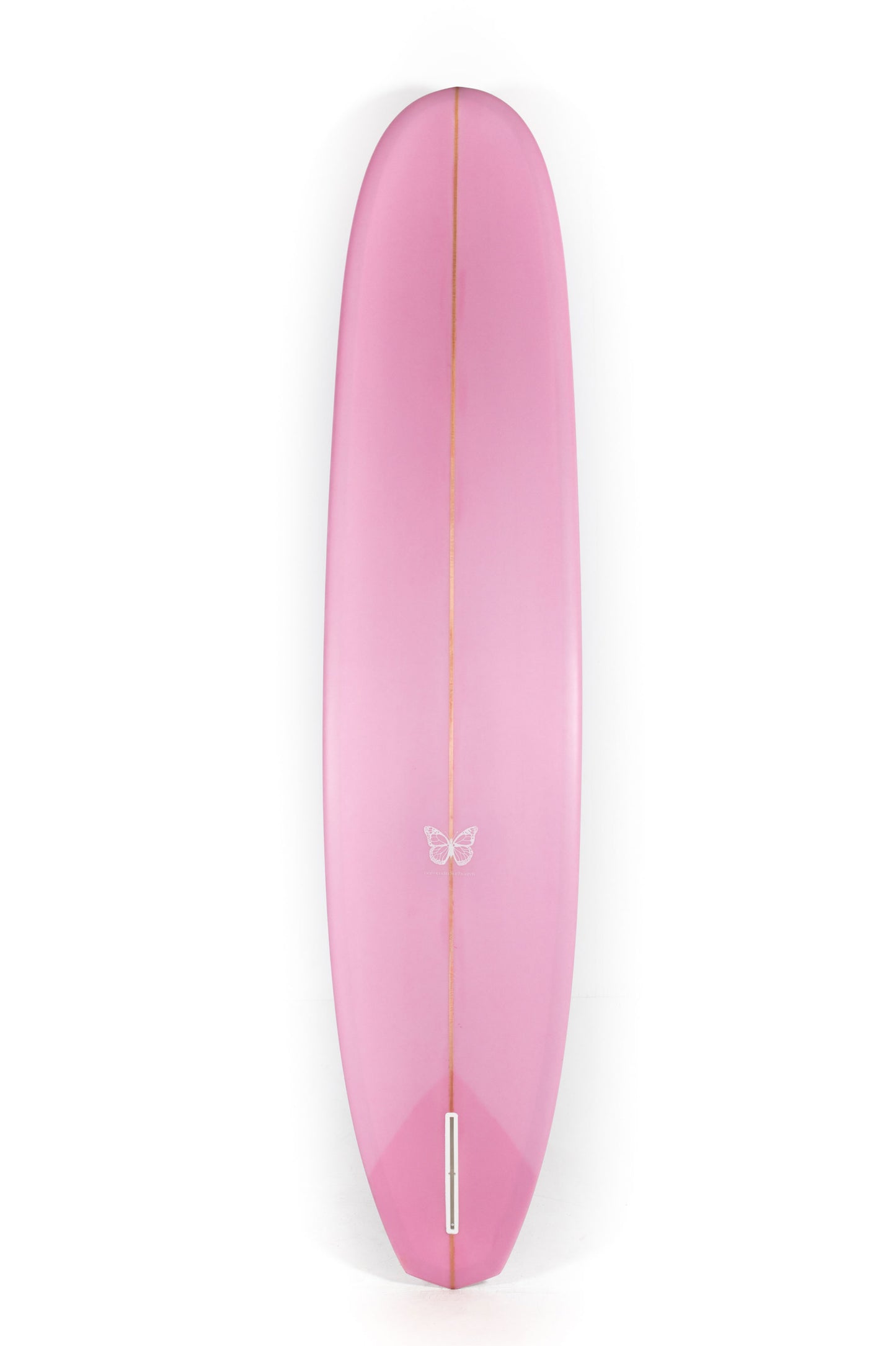 Grey and pink Longboard Surfboard Butterfly size 9'2" on a white background at Pukas Surf Shop - 2