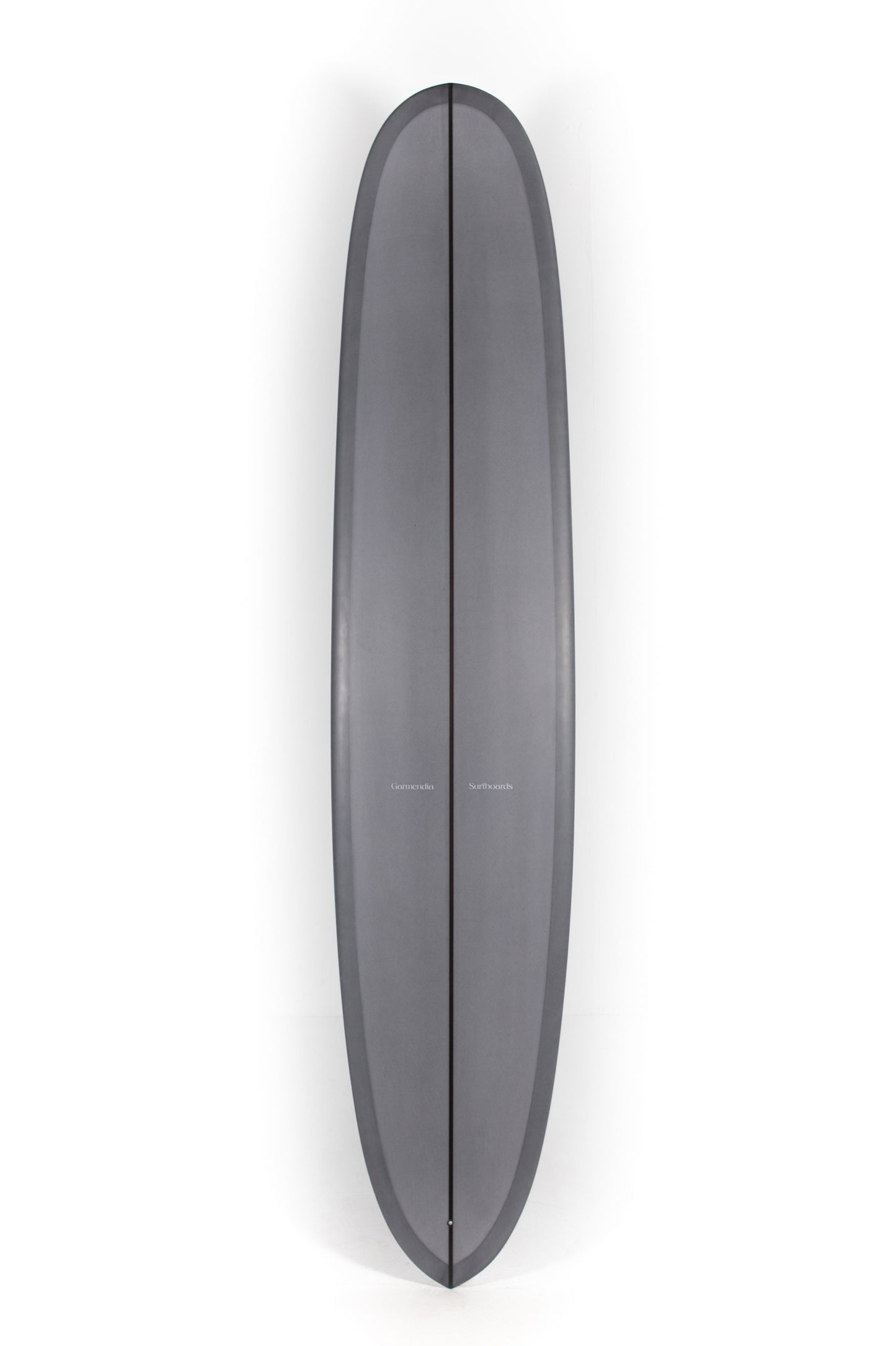 Gray Jon Garmendia Longboard surfboard Happy Buddha size 9'4" on a white background by Pukas Surf Shop