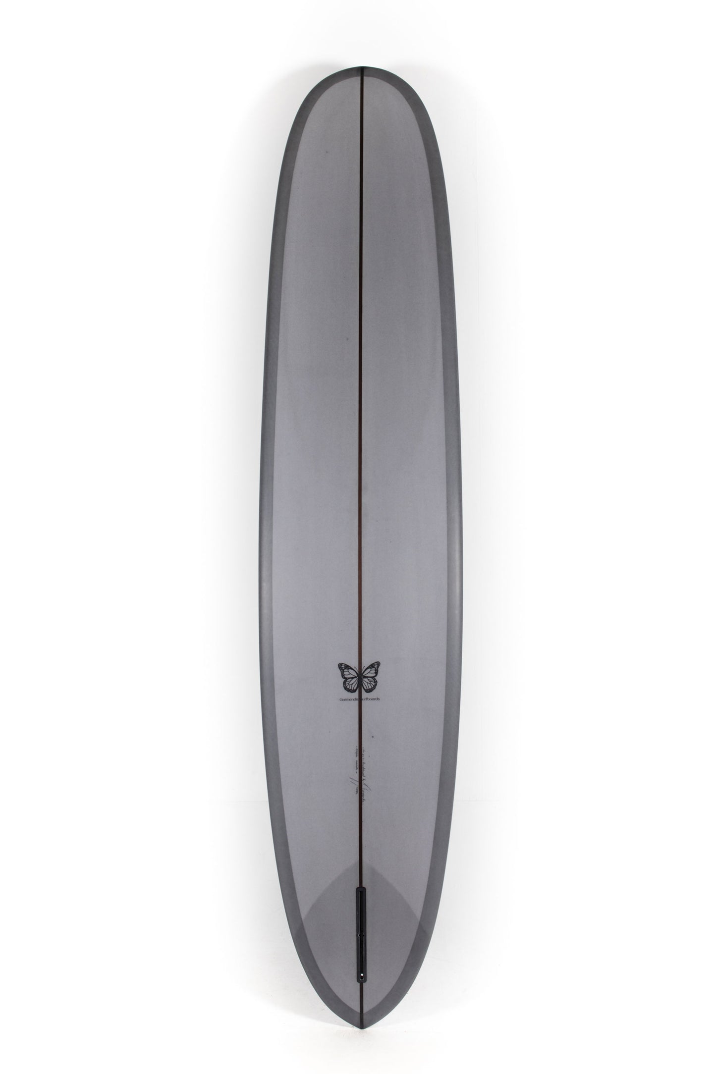 Gray Jon Garmendia Longboard surfboard Happy Buddha size 9'4" on a white background by Pukas Surf Shop - 2