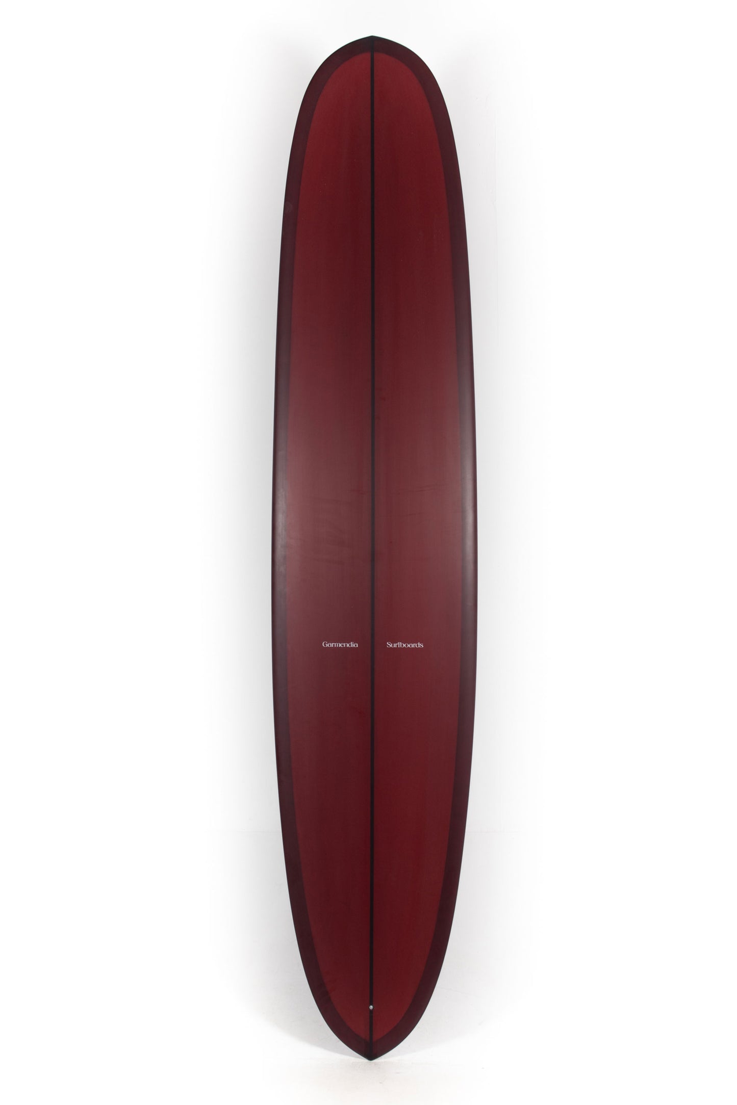 Red Jon Garmendia longboard surfboard Happy Buddha size 9'6" on a white background by Pukas Surf Shop