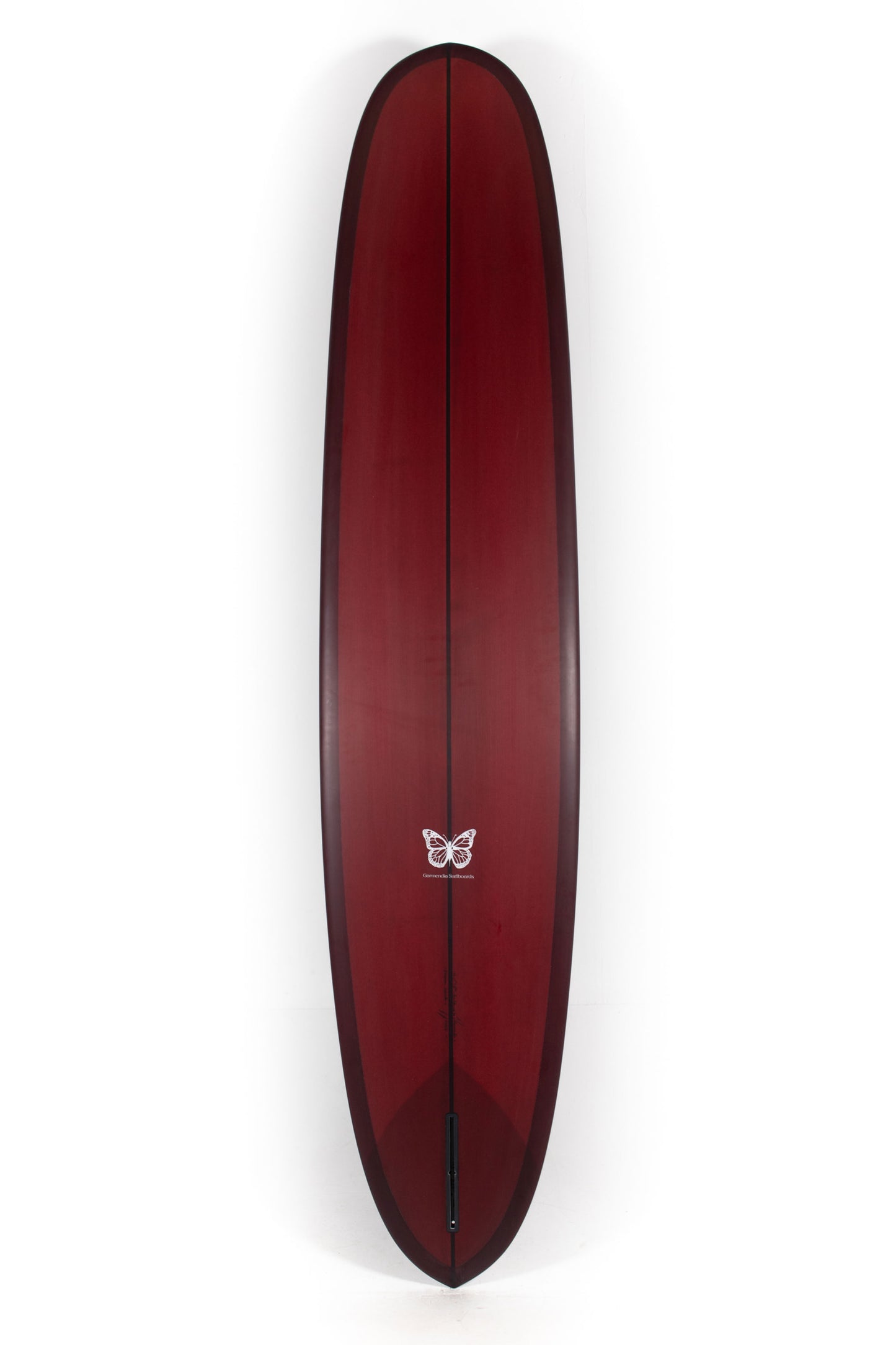 Red Jon Garmendia longboard surfboard Happy Buddha size 9'6" on a white background by Pukas Surf Shop - 2