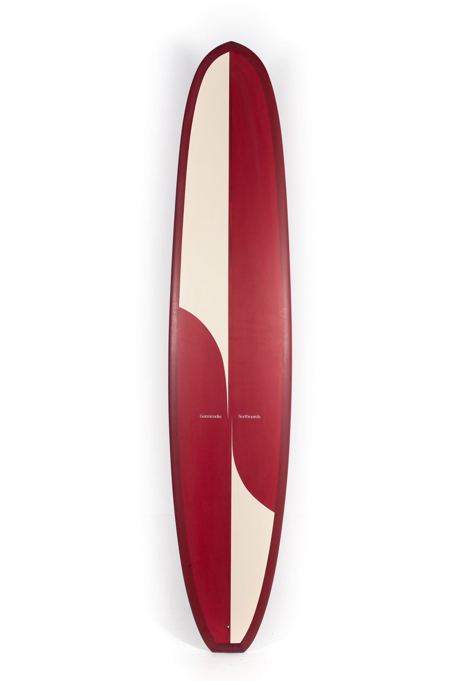 Red and beige Jon Garmendia Bullet size 9'4" at Pukas Surf Shop