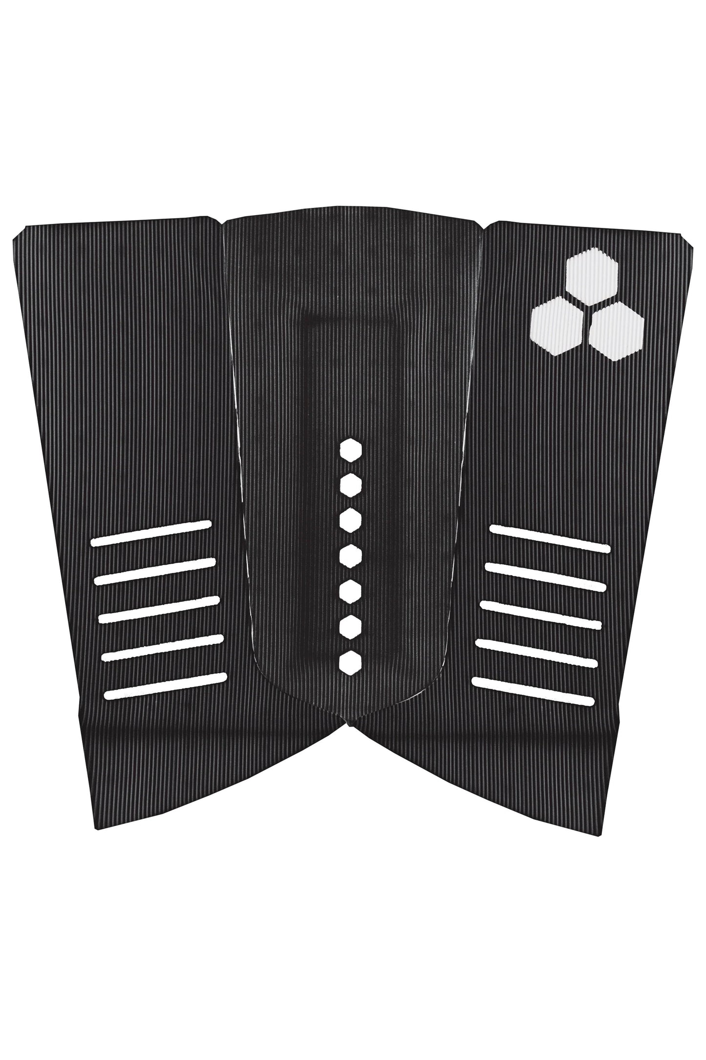 Channel Islands CI Fish Arch Pad black 3-piece ultra-thin 2.5mm with vertical groove traction and 10mm kick