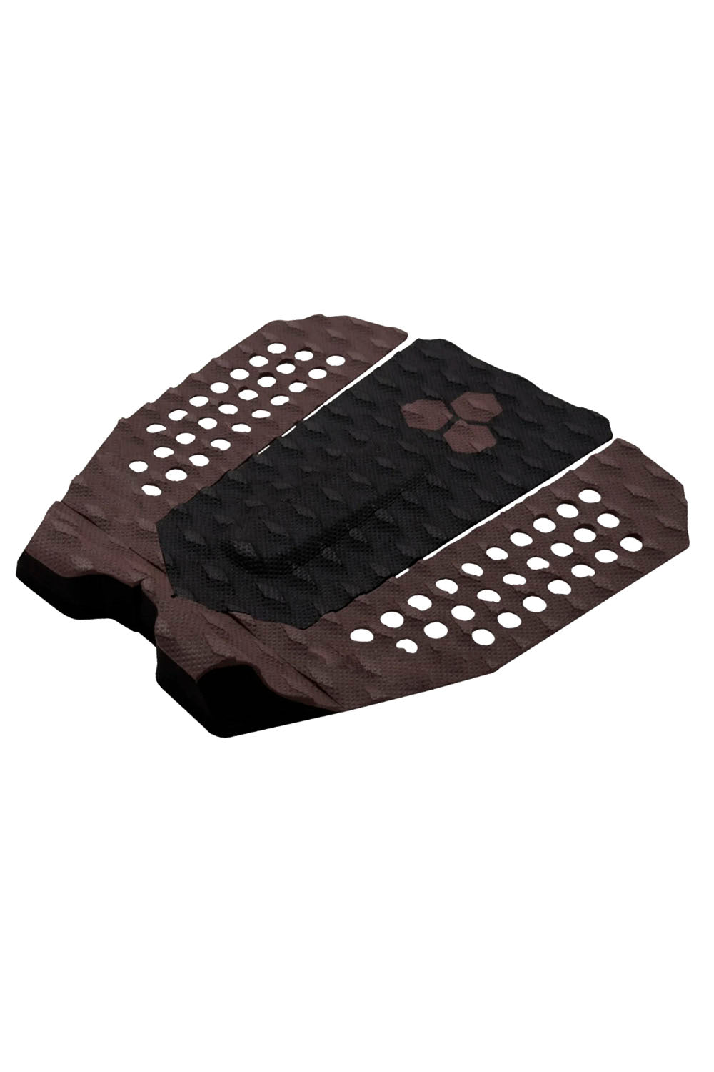 Channel Islands CI Fuser 3-piece surfboard tail pad in Clay, with a black centre arch and perforated brown side panels.
