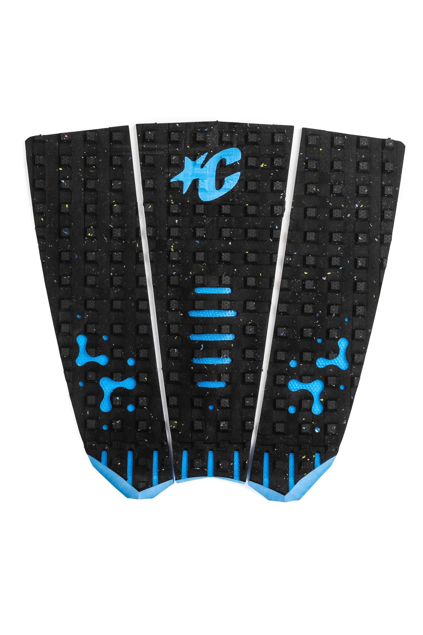 Creatures Mick Fanning LOC-LITE Ecopure tail pad carbon cyan 3-piece with Square Loc THERMO-LITE pattern