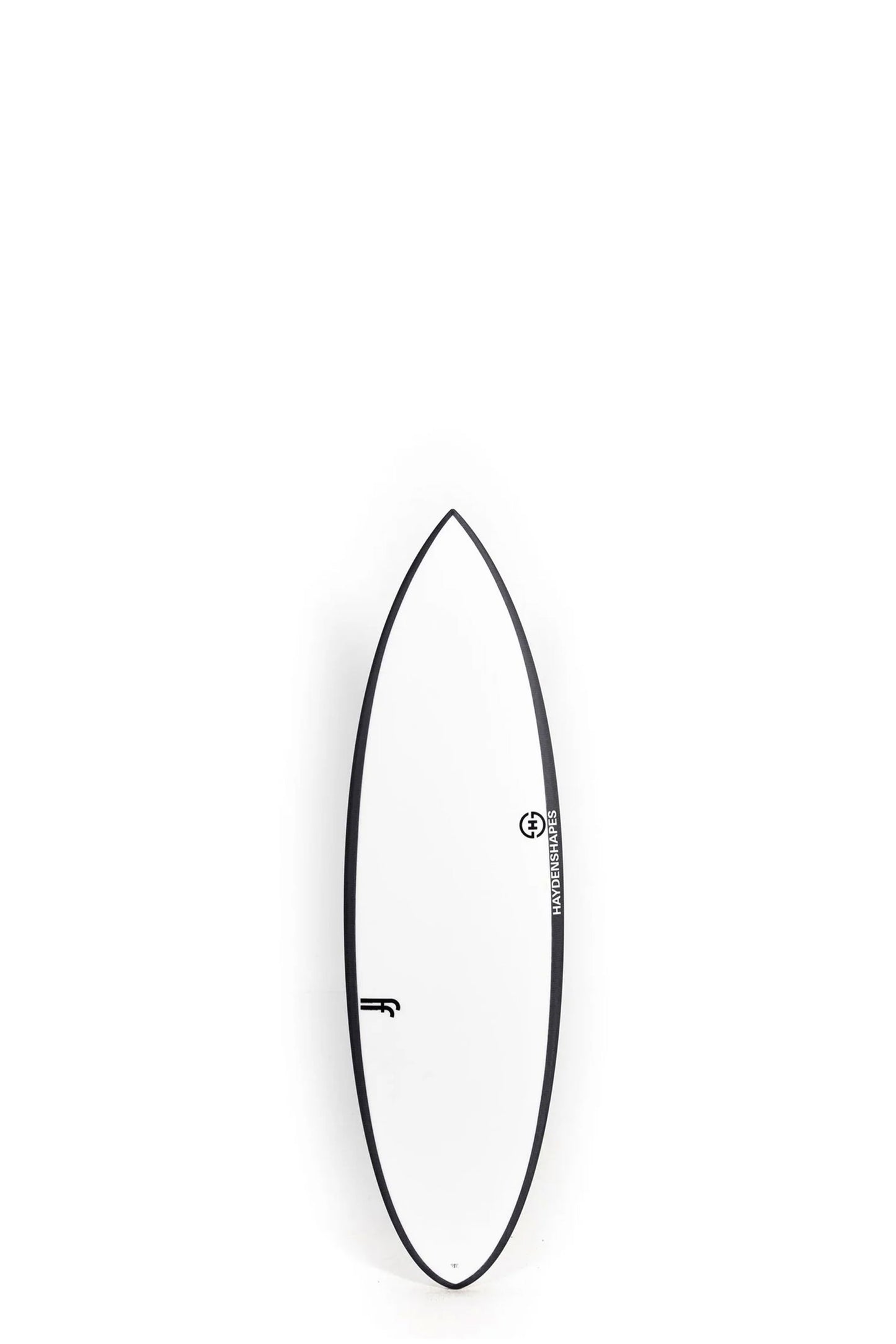 White Surfboard with black rail by Hayden Shapes size 5'6" at Pukas Surf Shop