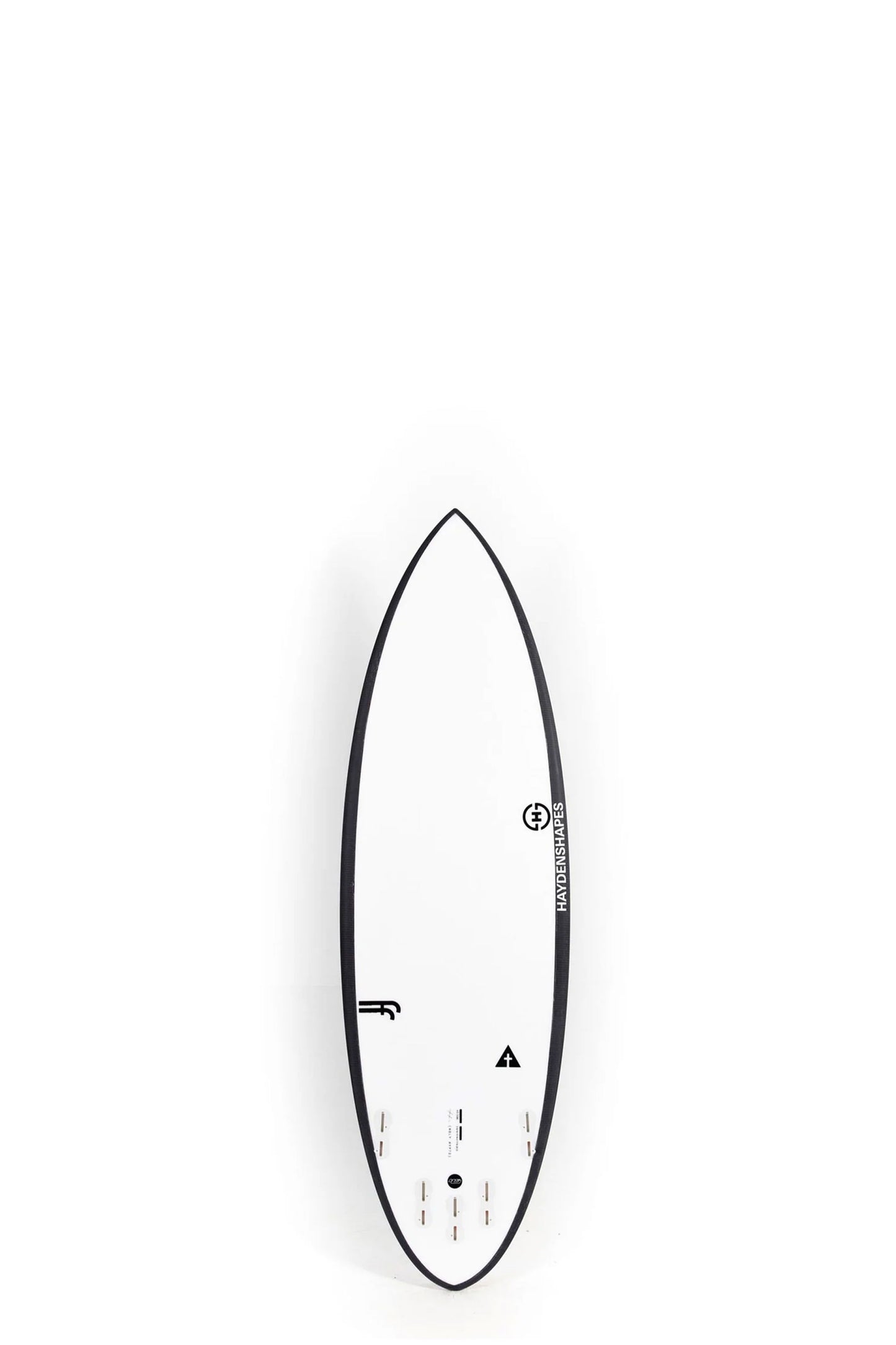 White Surfboard with black rail by Hayden Shapes size 5'6" at Pukas Surf Shop - 2