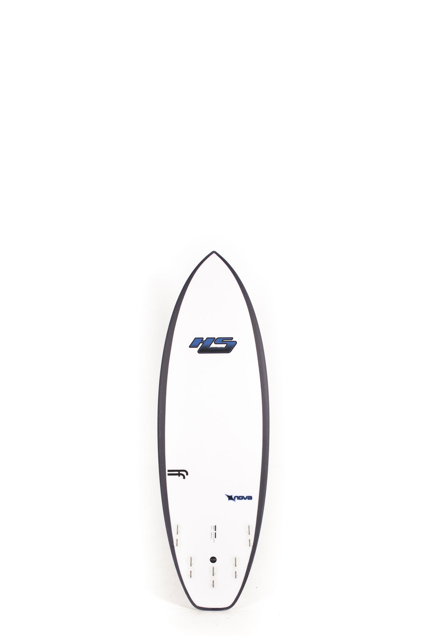 White Haydenshapes Nova Surfboard with black rails size 5'4" on a white background by Pukas Surf Shop - 2