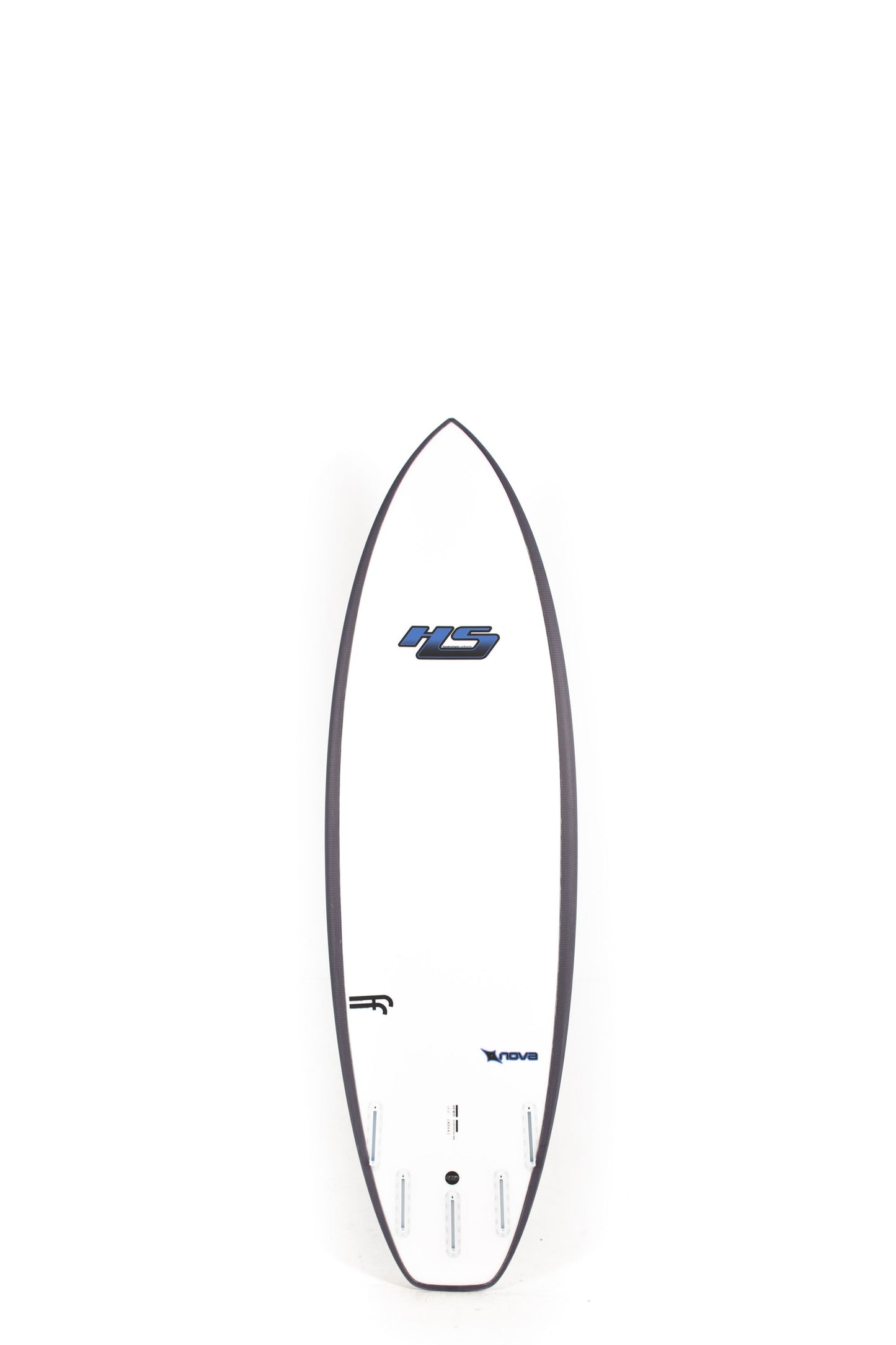 White Haydenshapes Nova Surfboard with black rails size 6'2" on a white background by Pukas Surf Shop - 3