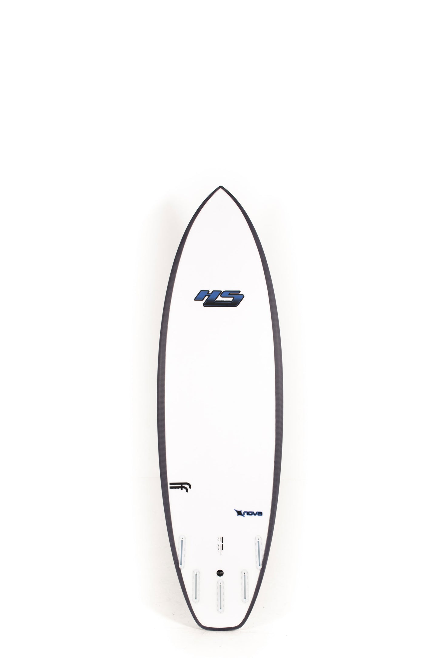 White Haydenshapes Nova Surfboard with black rails size 6'4" on a white background by Pukas Surf Shop - 2