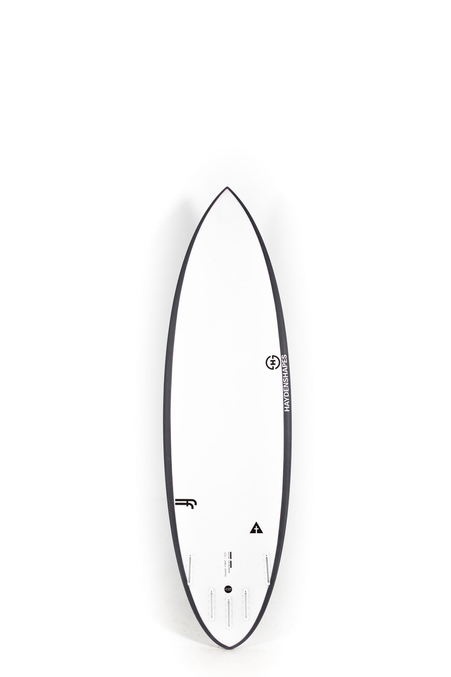 Black and white HaydenShapes surfboard Holy Hypto size 6'7" on a white background by Pukas Surf Shop - 2