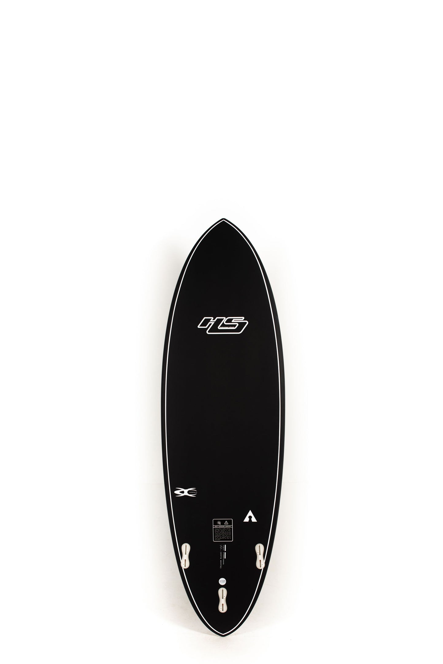 Black HaydenShapes Surfboard Hypto Krytpo size 5'11" on a white background by Pukas Surf Shop - 2
