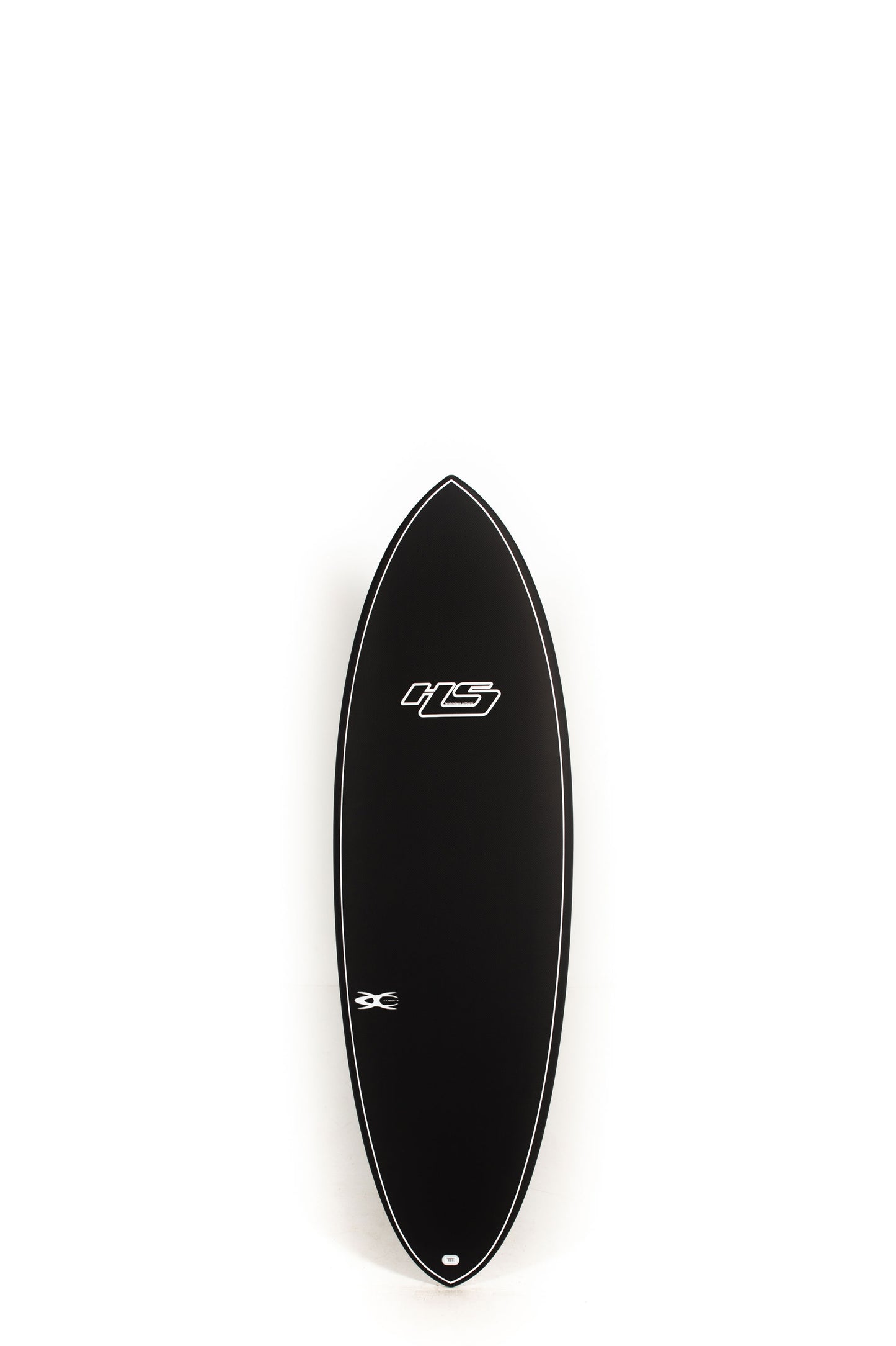 Black Hyadenshapes Hypto Krypto Surfboard size 5'8" on a white background by Pukas Surf Shop