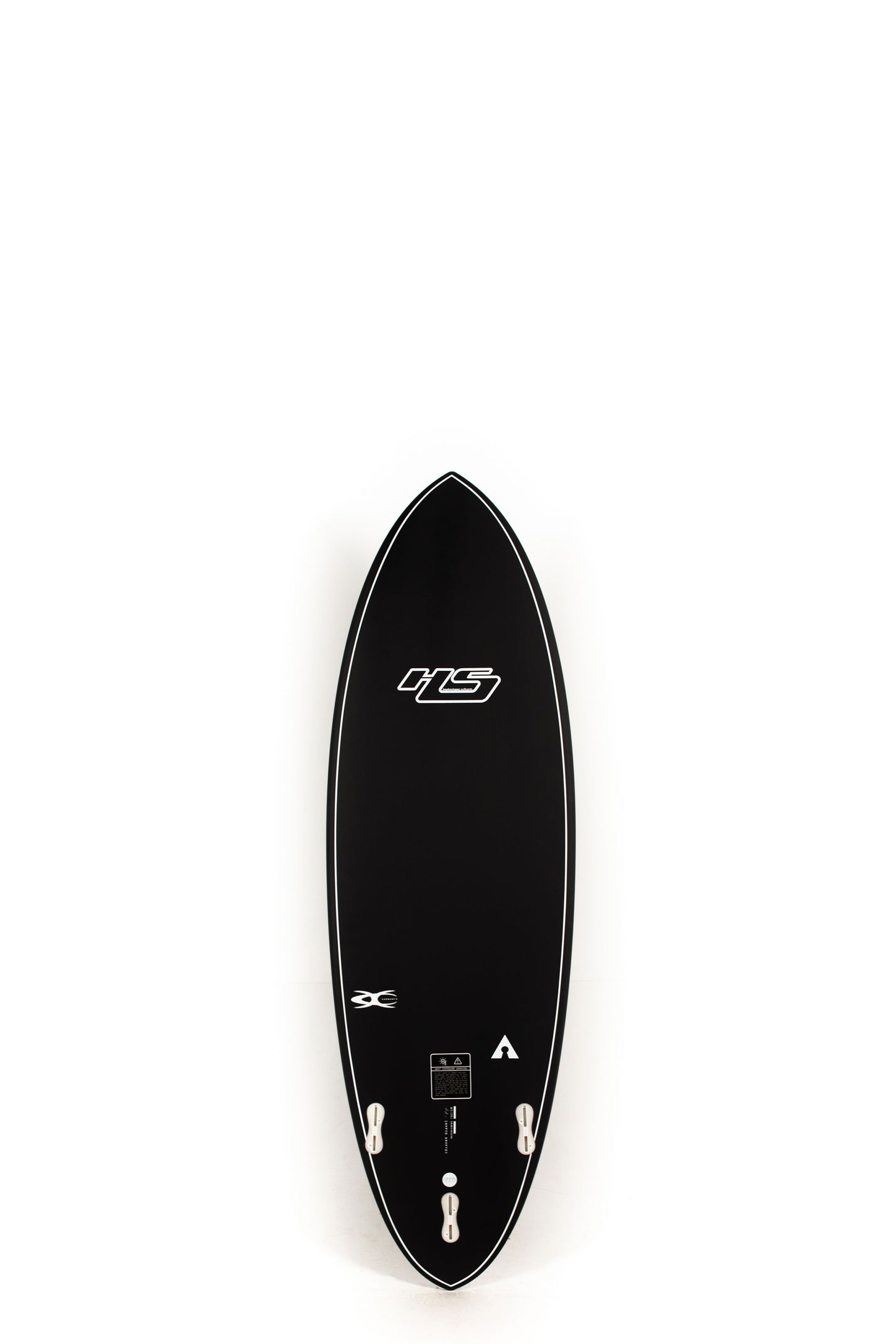 Black Hyadenshapes Hypto Krypto Surfboard size 5'8" on a white background by Pukas Surf Shop - 2